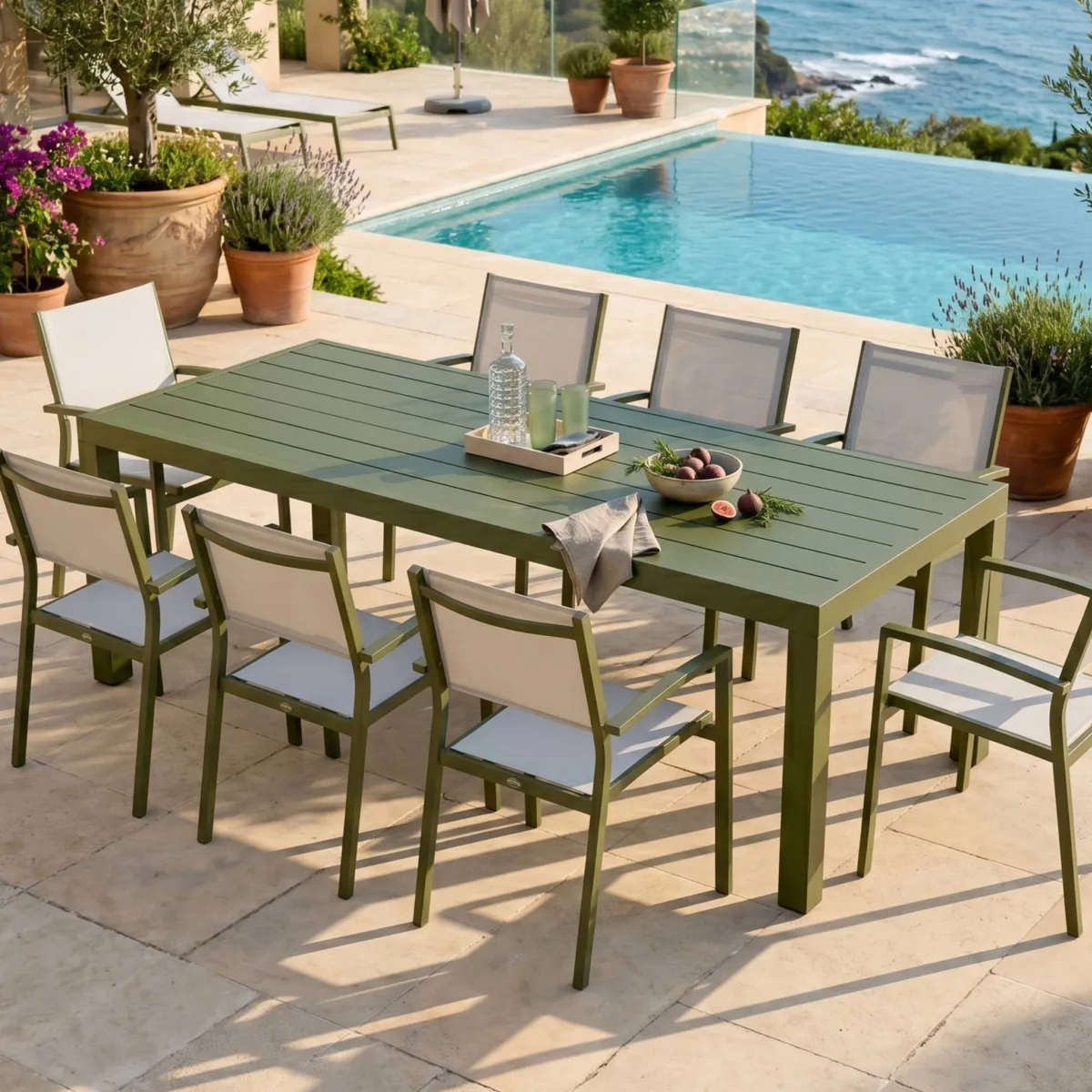 Mesa de jardÃ­n rectangular de aluminio para 8 personas (210 x 100 cm) Murano Verde