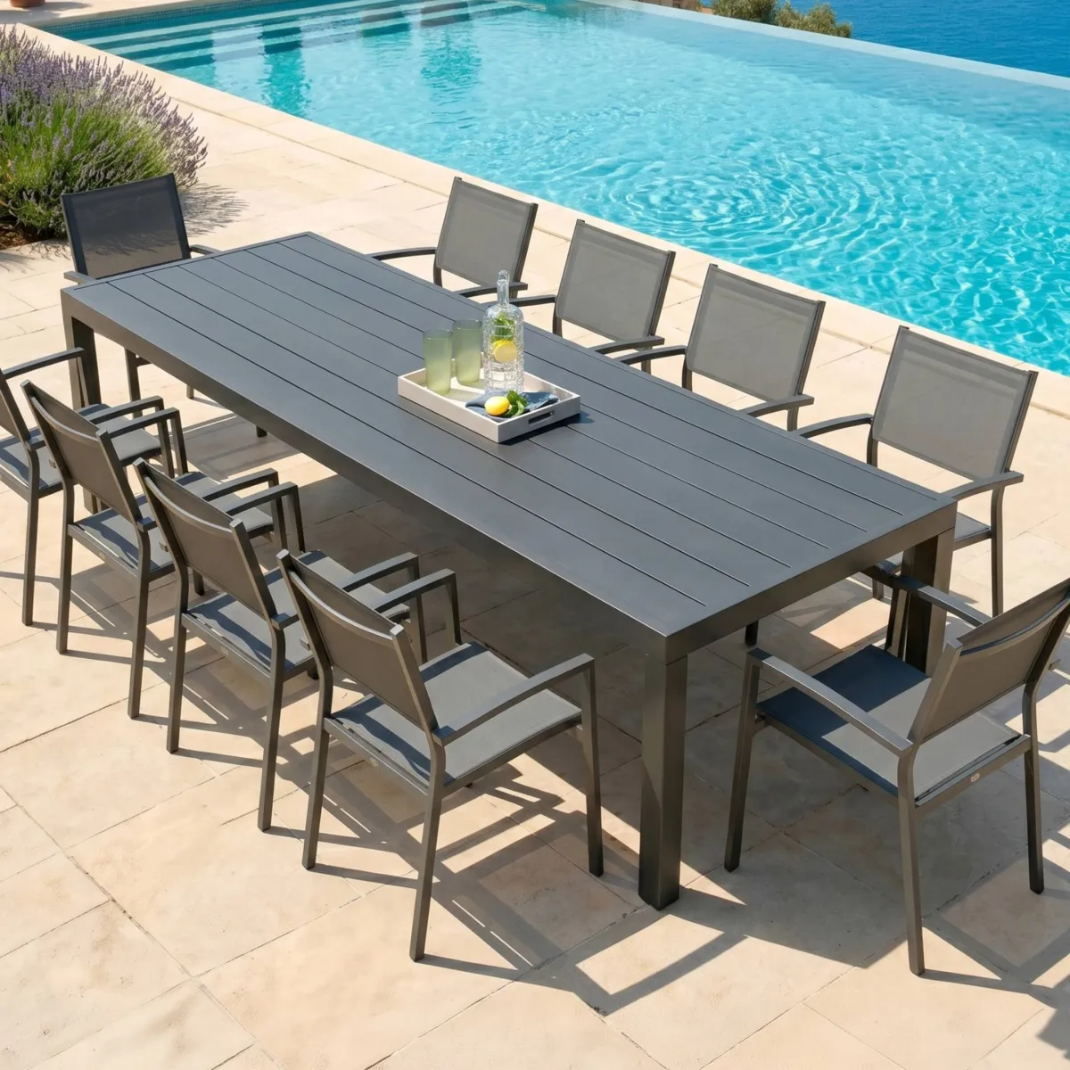 Tavolo da giardino rettangolare in alluminio per 10 persone (240 x 120 cm) Murano Grigio antracite