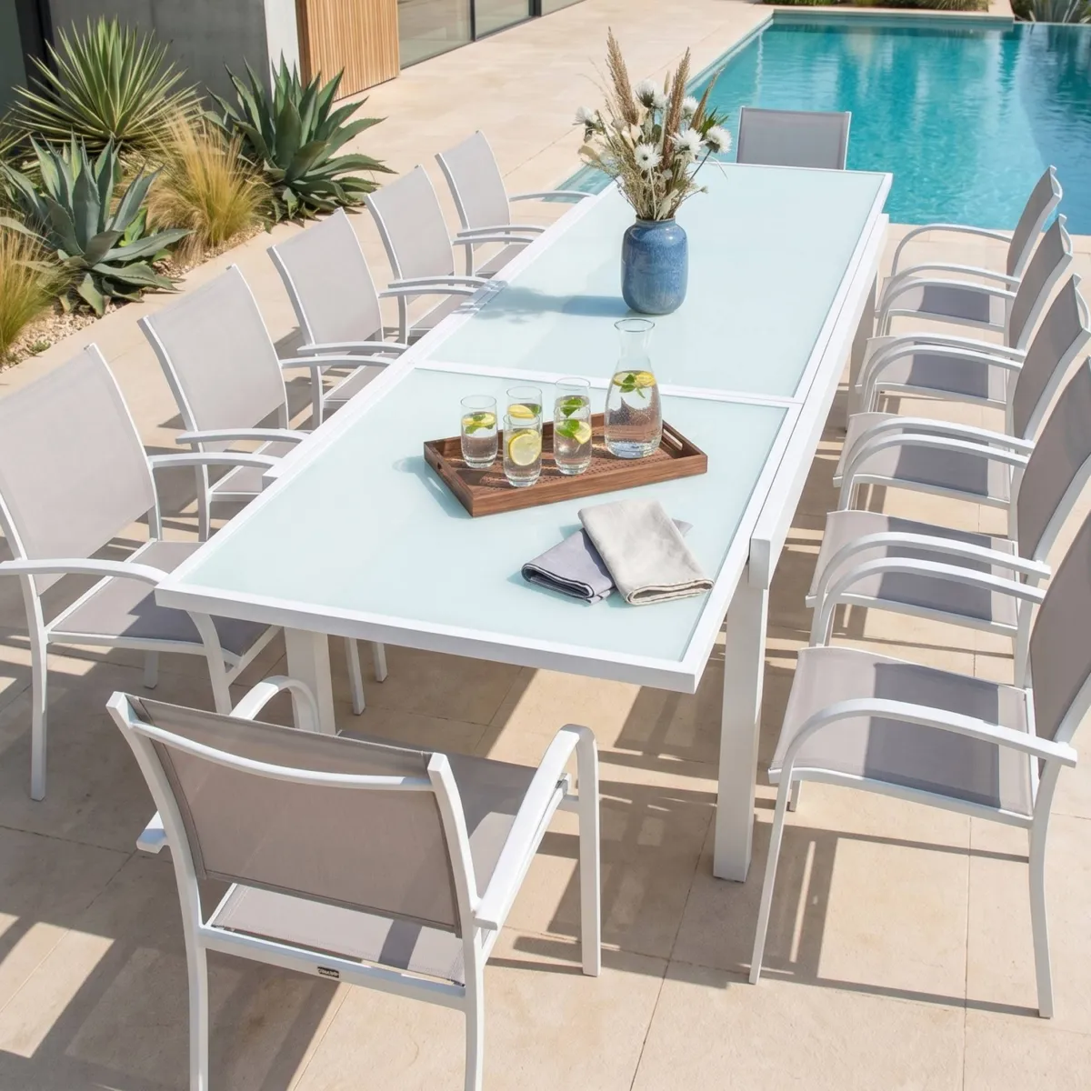 Gartentisch ausziehbar Murano Glas (Bis zu 12 Pers.) - Weiß 1