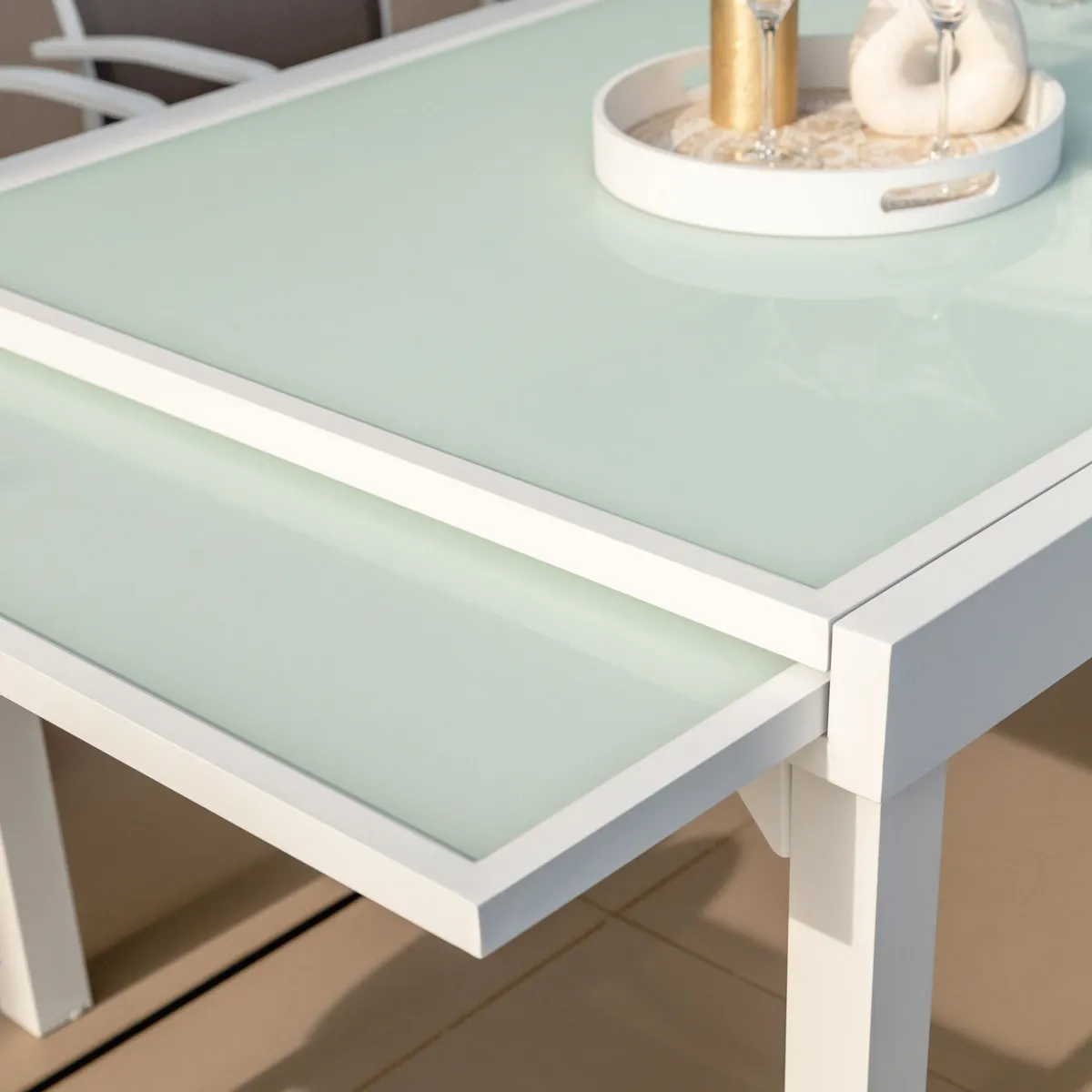 Gartentisch ausziehbar Murano Glas (Bis zu 12 Pers.) - Weiß 3