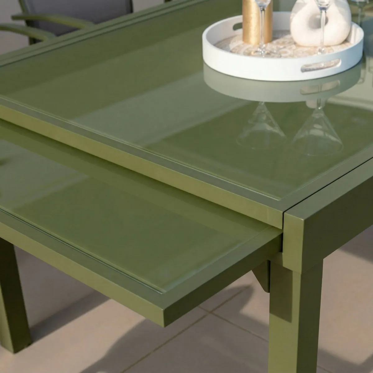 Tavolo da giardino allungabile in vetro per 12 persone (200/320 x 100 cm) Murano Verde