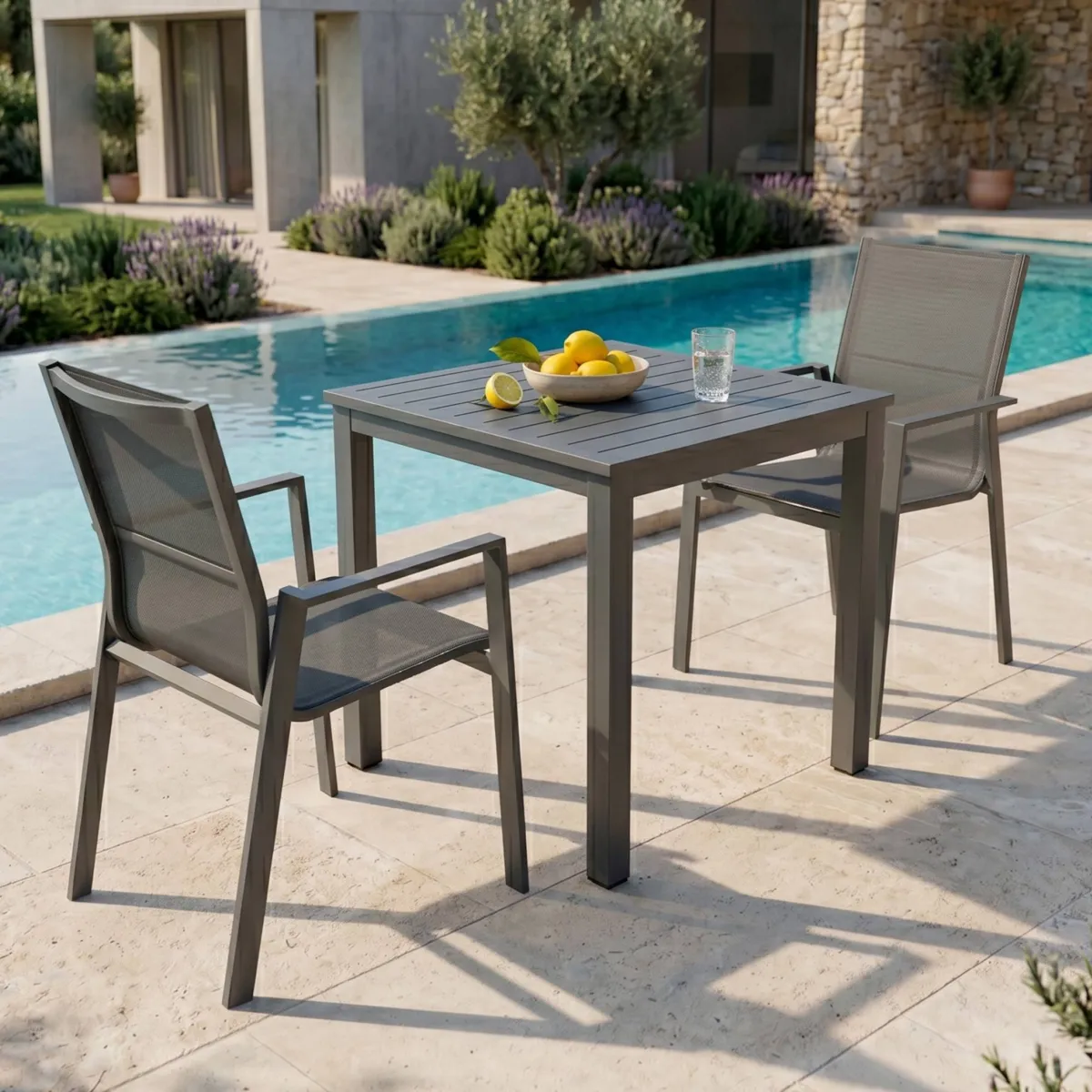 Table de jardin carrée aluminium 4 places (70 x 70 cm) Murano - Gris anthracite
