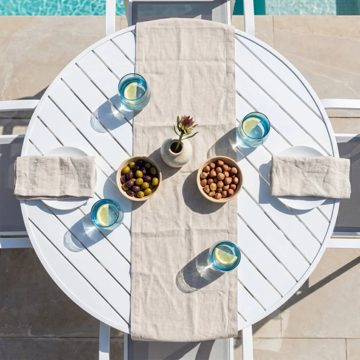Table de jardin 5 places Aluminium Murano (D105 cm) - Blanche 2