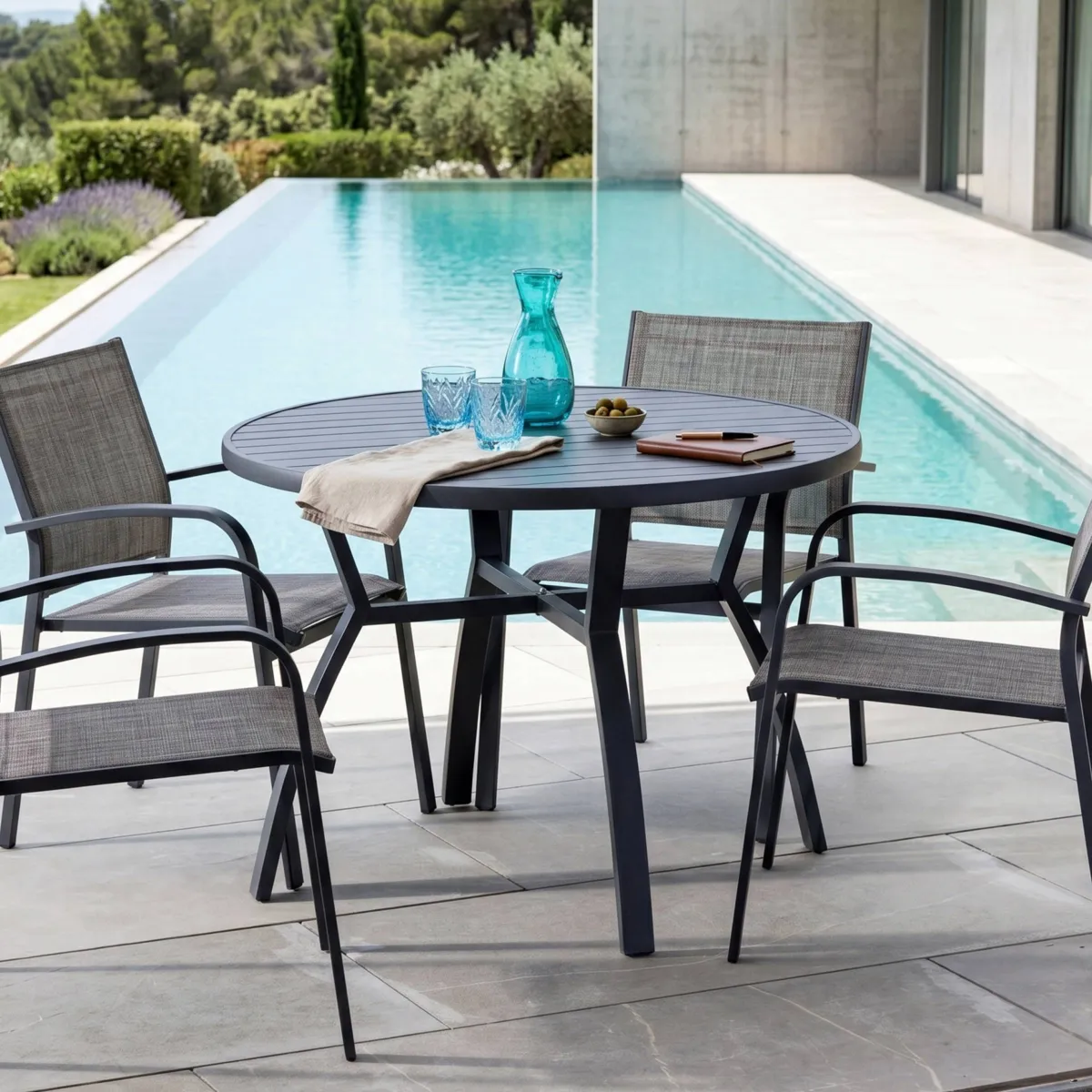 Mesa de jardín redonda Aluminio Murano (D105 cm) - Gris Antracita 1