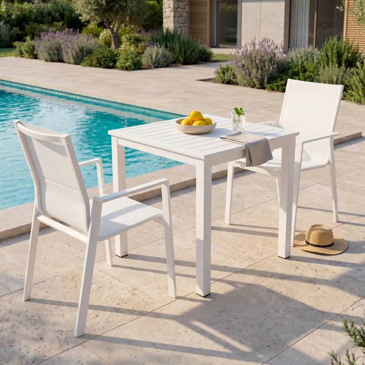 Tavolo da giardino quadrata alluminio 4 posti (70 x 70 cm) Murano - Bianco