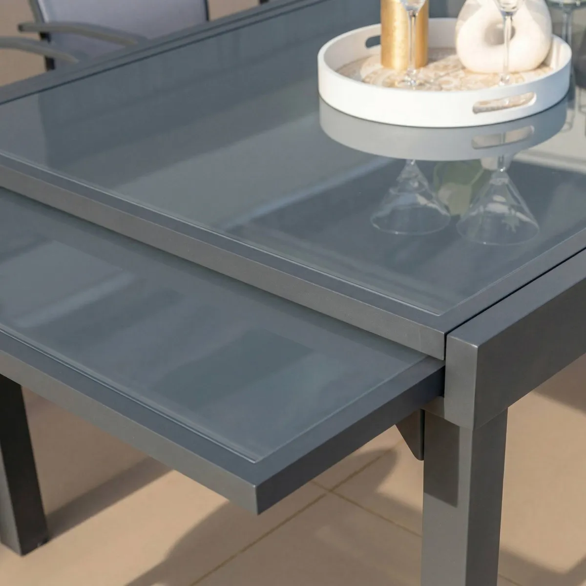 Gartentisch ausziehbar Murano Glas (Bis zu 10 Pers.) - Anthrazitgrau 3