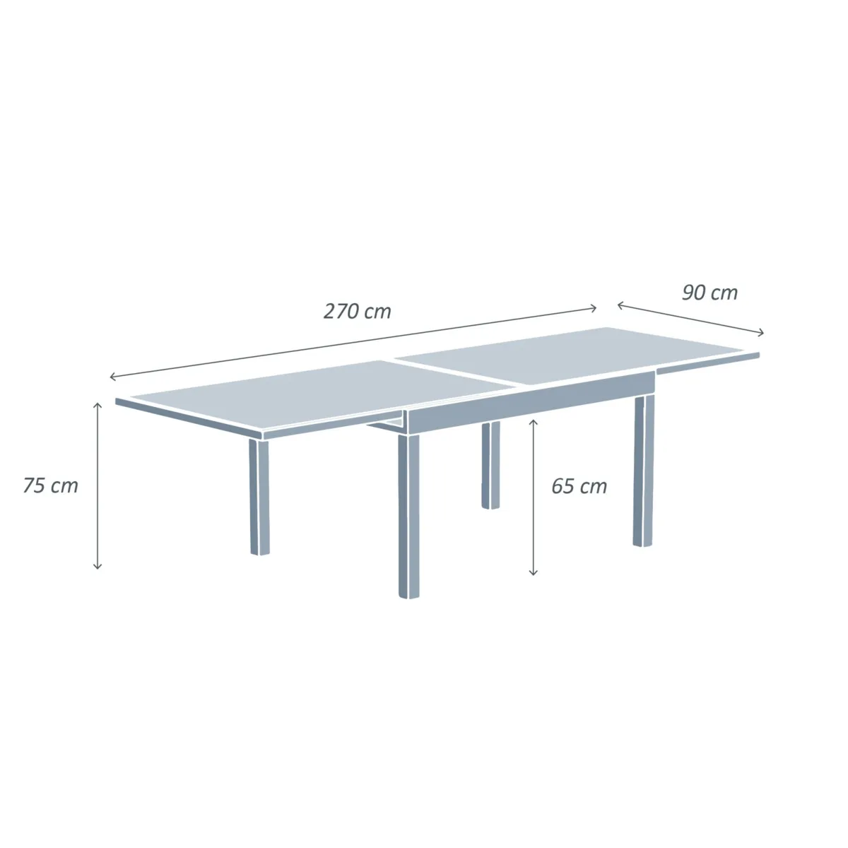 Table de jardin extensible 10 places en verre Murano (270 x 90 cm) - Blanche 5