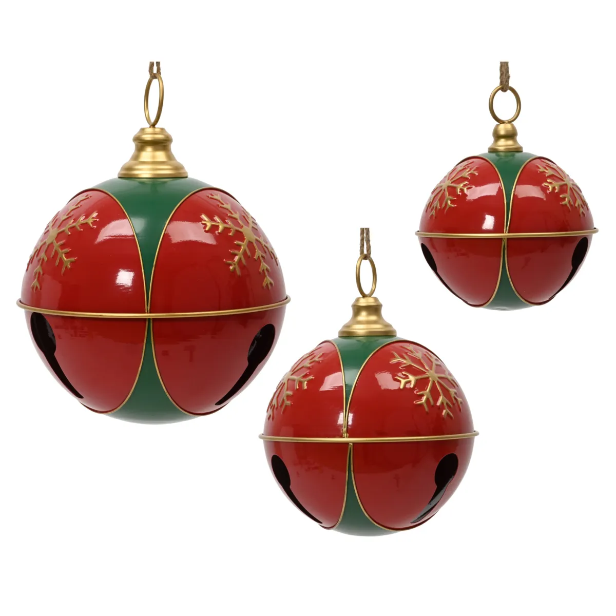 Set di 3 campane da appendere (D20-25-30 cm) Fiocchi di Natale Rosso e verde