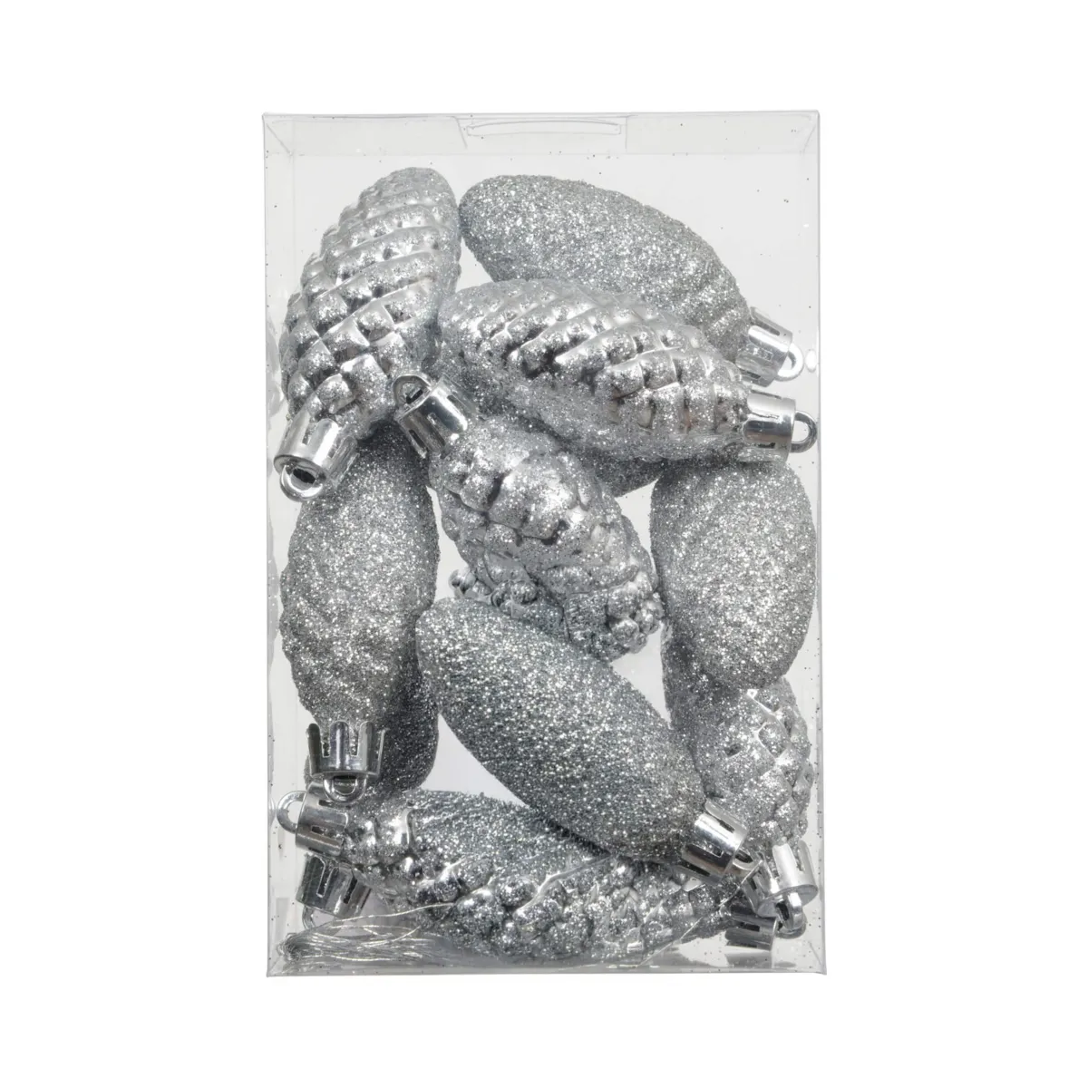 Set di 12 pigne da appendere (H14 cm) Aravis Argento glitterato