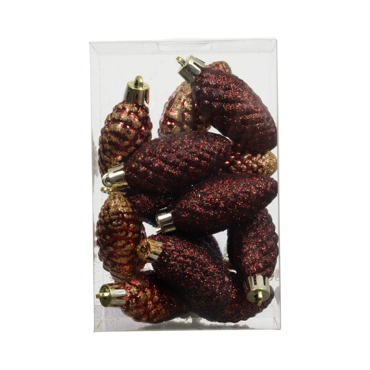 Set di 12 pigne da appendere (H14 cm) Aravis Bordeaux glitterato