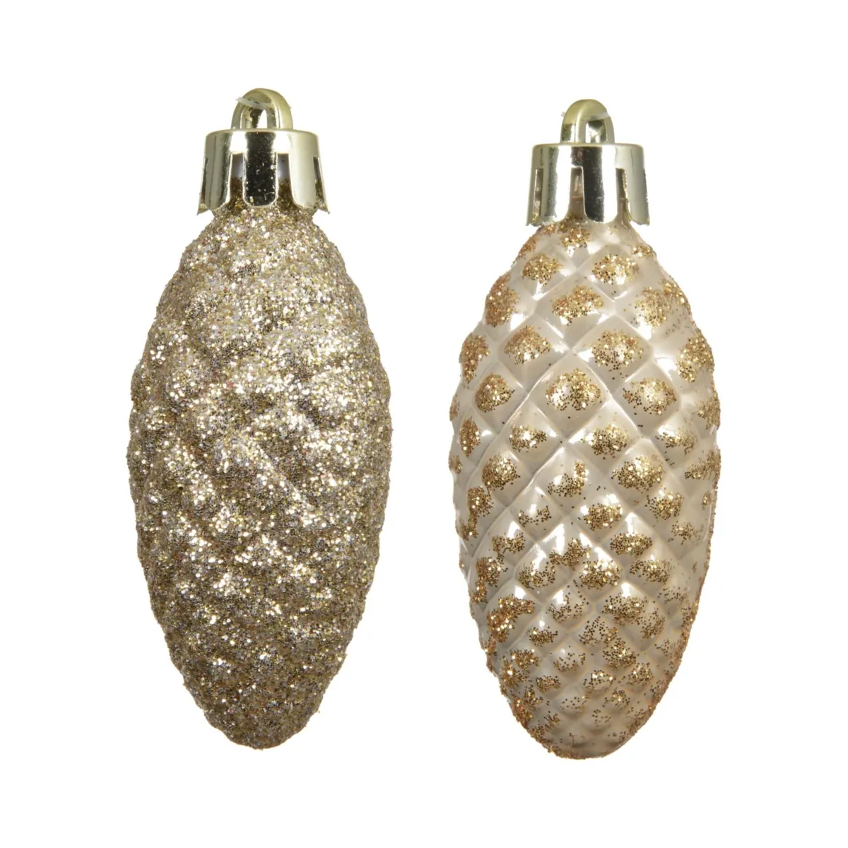 Set di 12 pigne da appendere (H14 cm) Aravis Perla glitterato