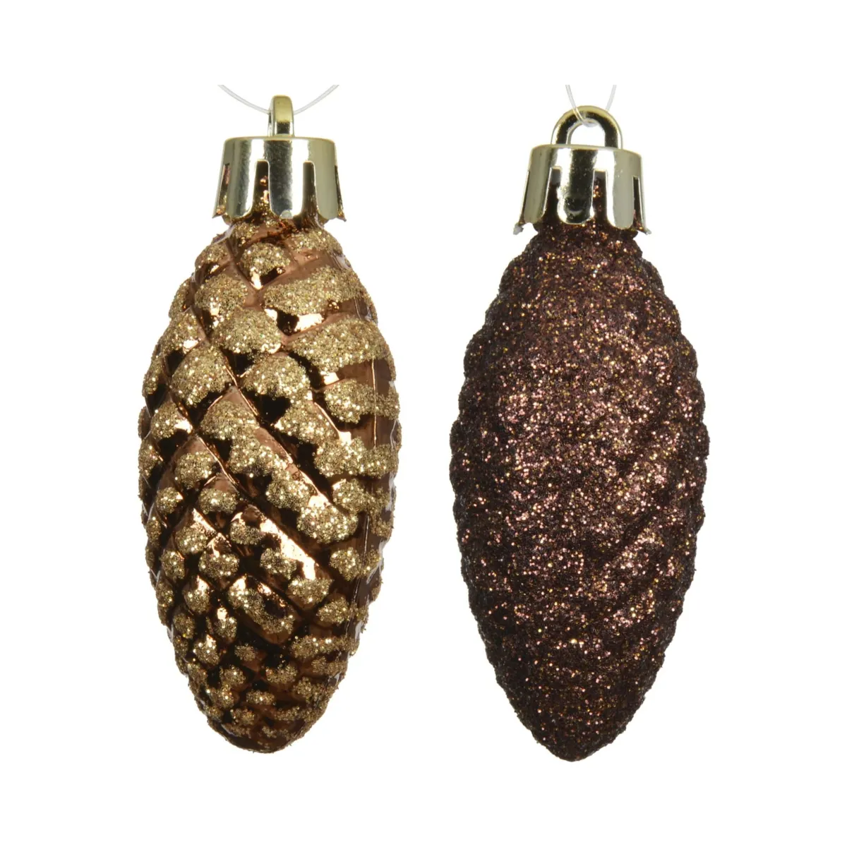 Set di 12 pigne da appendere (H14 cm) Aravis Marrone caffè glitterato