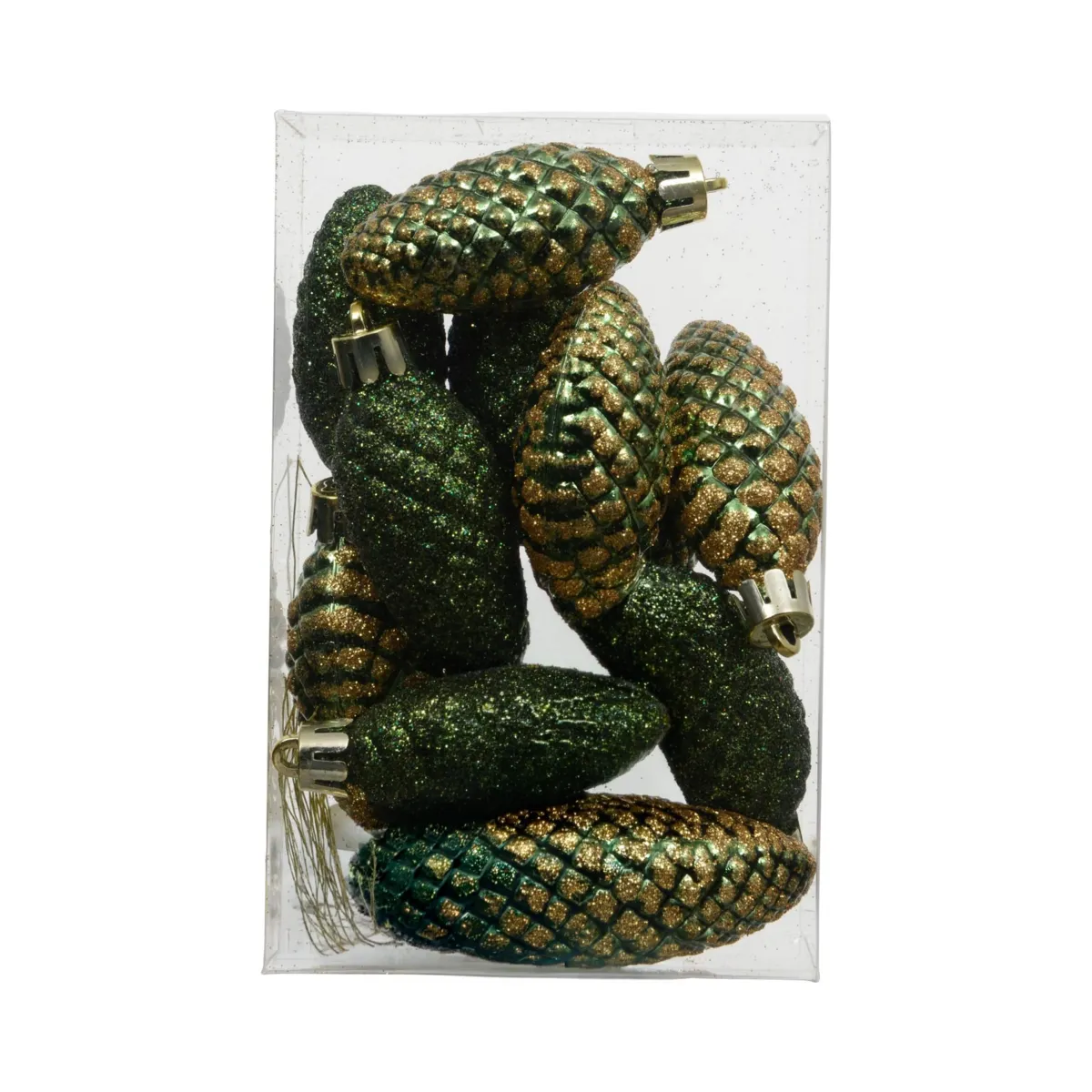 Set di 12 pigne da appendere (H14 cm) Aravis Verde abete glitterato