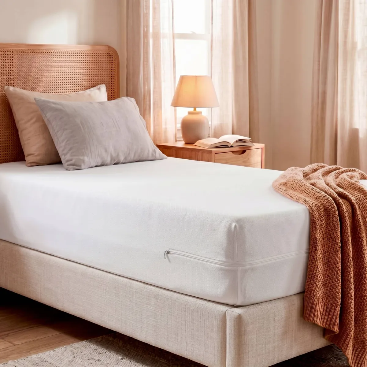 Housse de matelas intégrale anti-punaises de lit (90 cm) Ombeline Blanche 1
