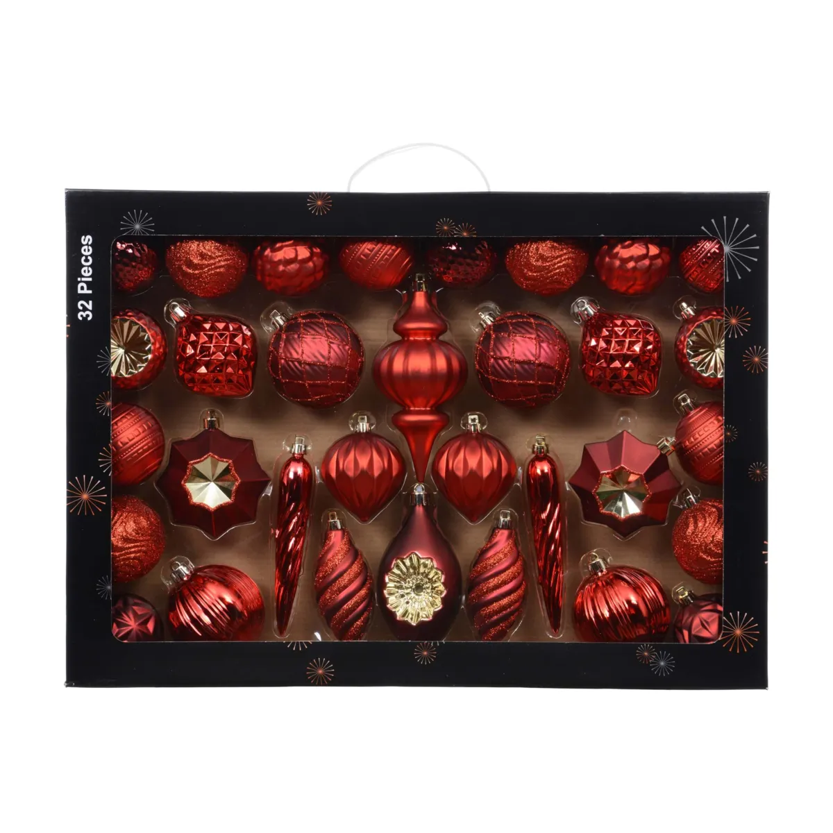 Kit di addobbi natalizi per albero (32 pezzi) Armonia Rosso