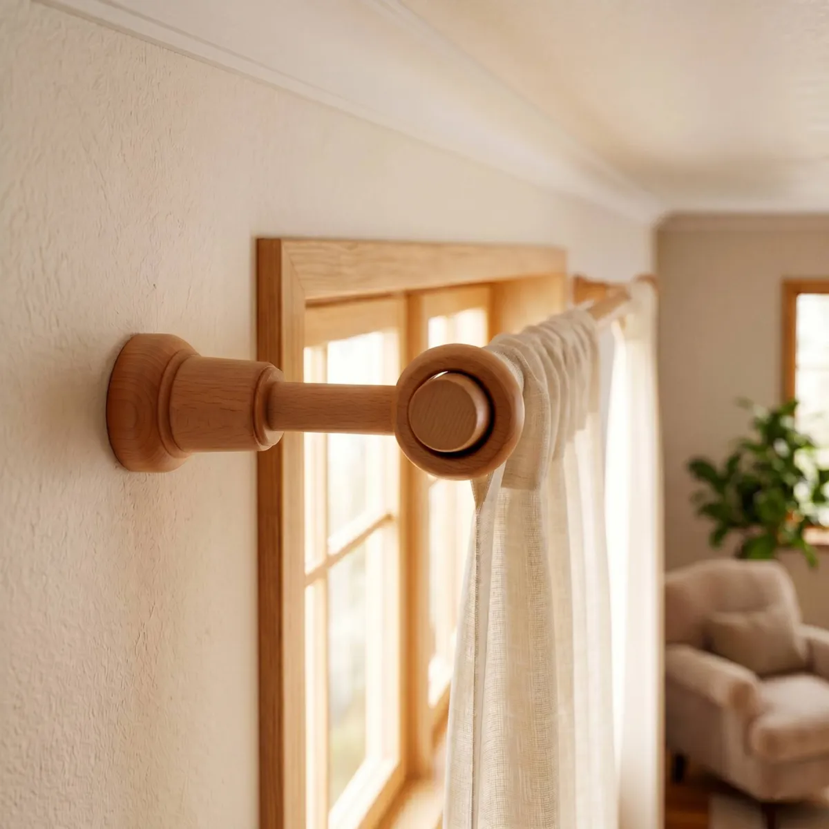 Supporto per asta estensibile in legno (L140 - 160 / D28 mm) Nils Beige Verniciato