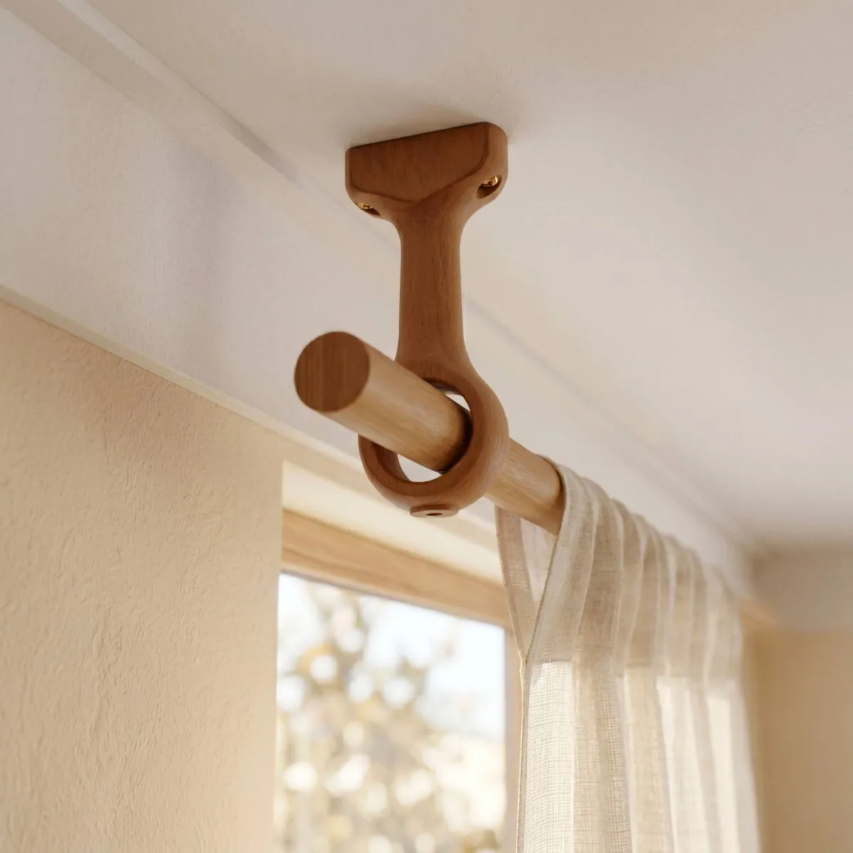 Set di 2 supporti per asta fissi in legno (L115 / D28 mm) Nils Naturale