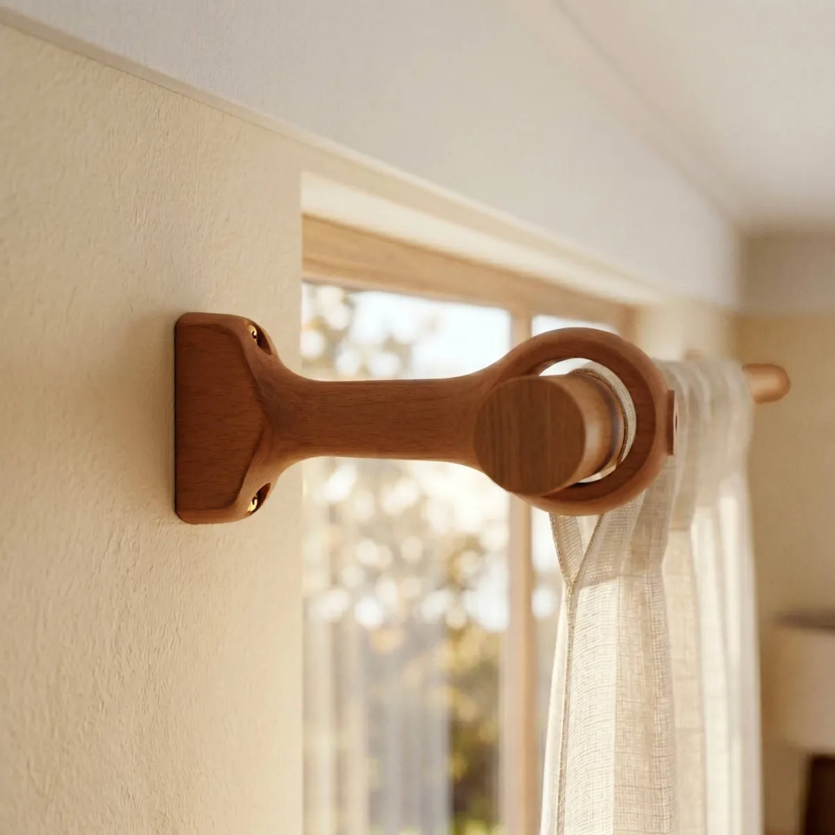 Set di 2 supporti per asta fissi in legno (L115 / D28 mm) Nils Naturale