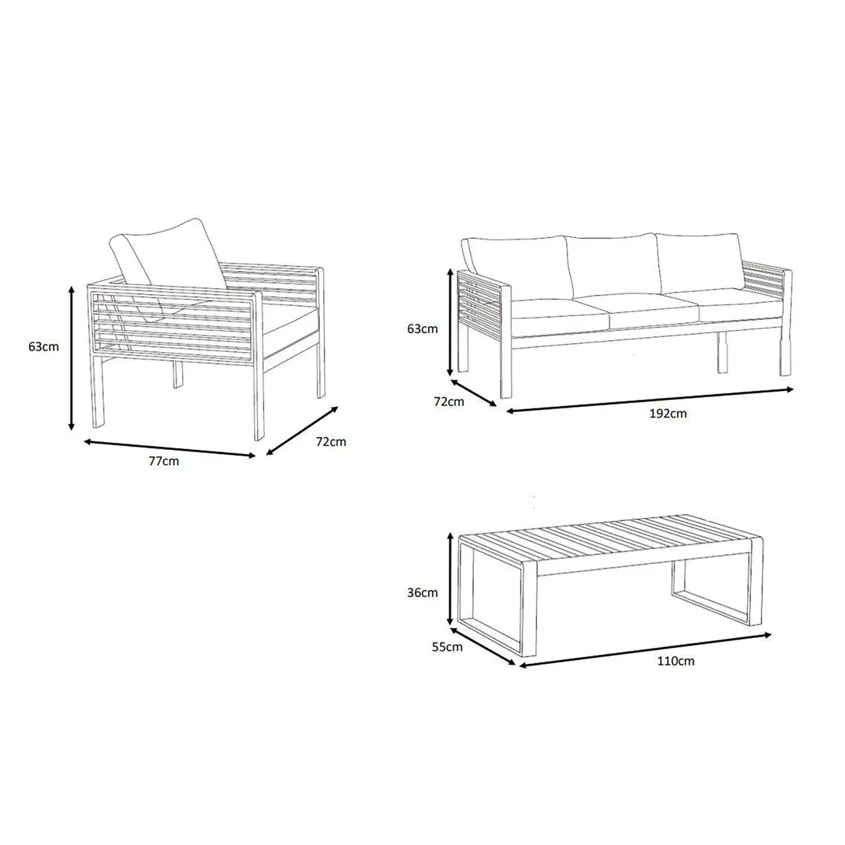 Salon de jardin aluminium et bois teck 5 places Bali Blanc et gris clair