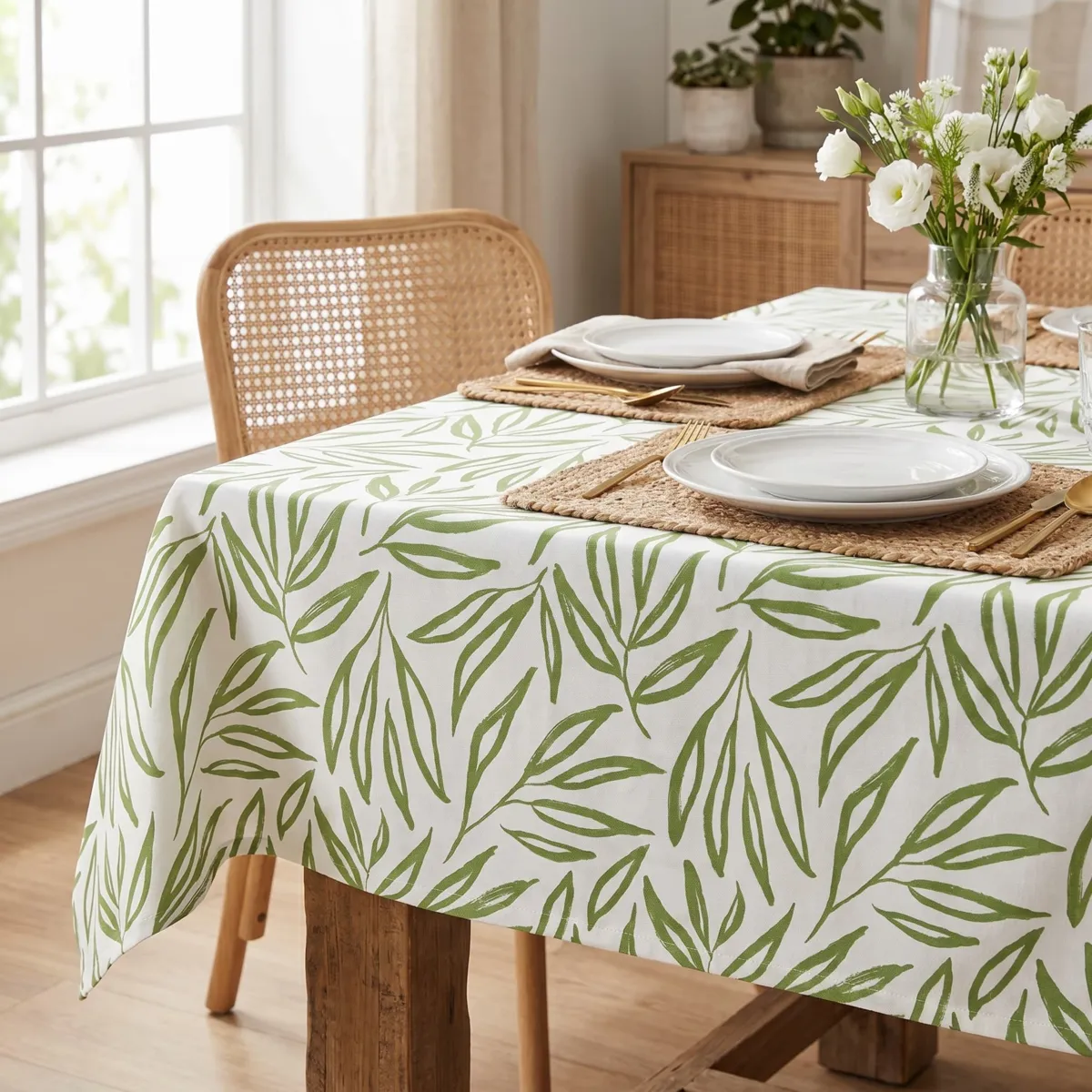 Rechthoekig gecoat katoenen tafelkleed (150 x 250 cm) Galice Eucalyptus Groen