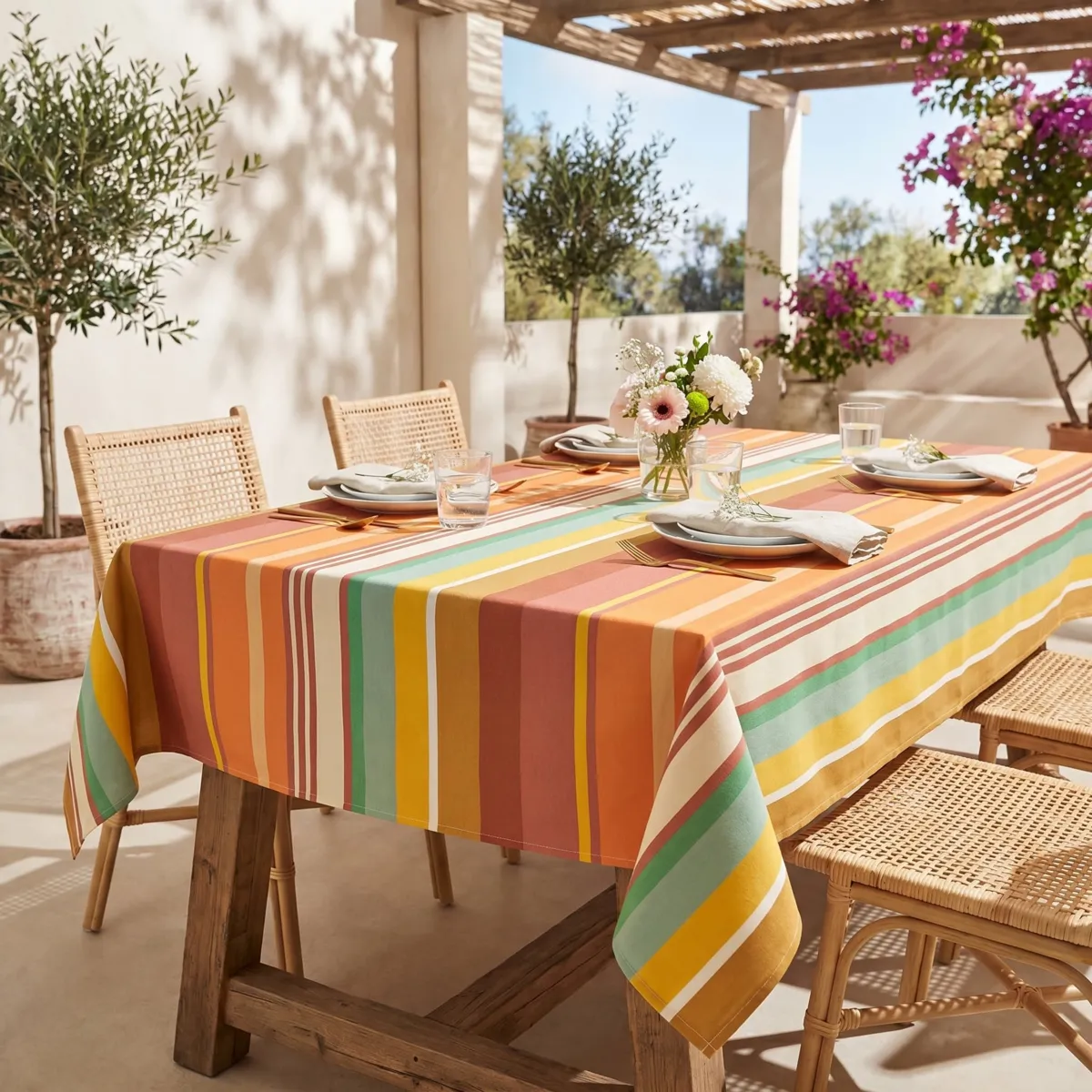 Tovaglia rettangolare cotone antimacchia (150 x 350 cm) Ajaccio Multicolore