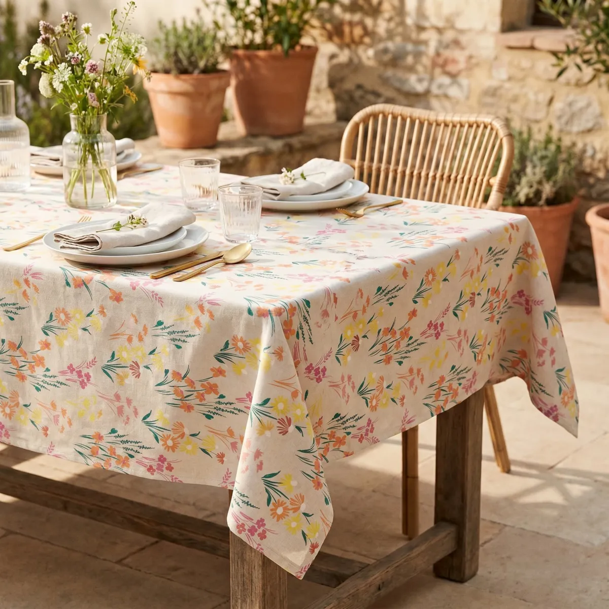 Nappe rectangulaire coton enduit (150 x 350 cm) Juliette Beige