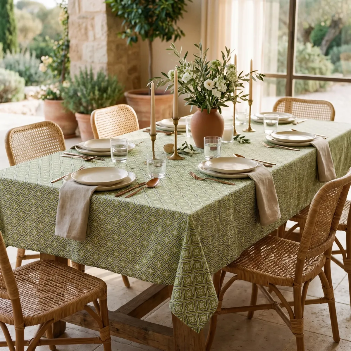Nappe rectangulaire coton enduit (150 x 350 cm) Gloria Verte