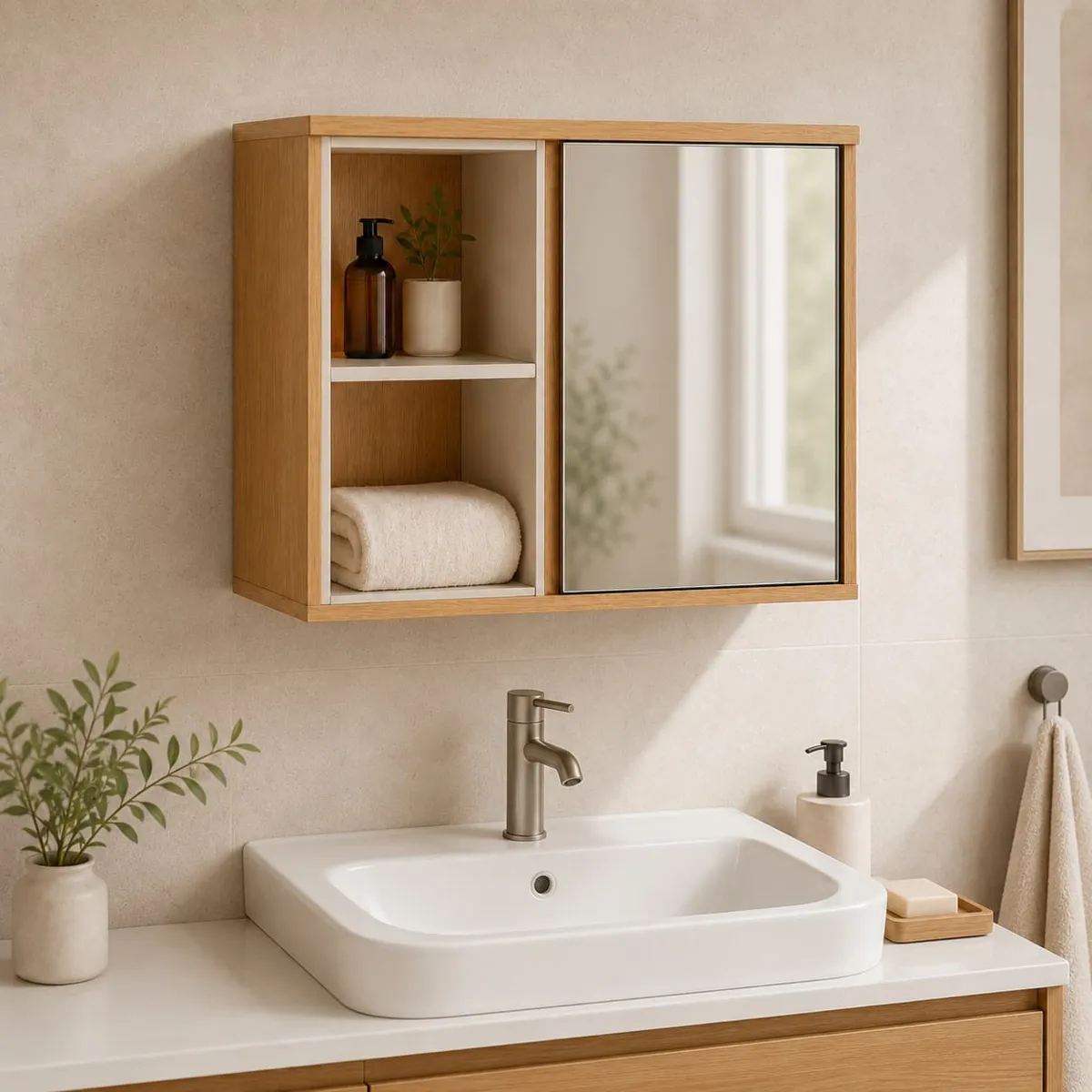 Mobiletto alto per bagno in legno 2 nicchie (45 x 60 cm) Rivoli Naturale
