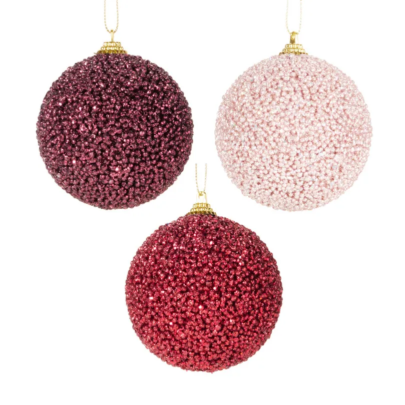 Set di 12 palline di natale (D80 mm) Luce glitterata Rosso, bordeaux e rosa