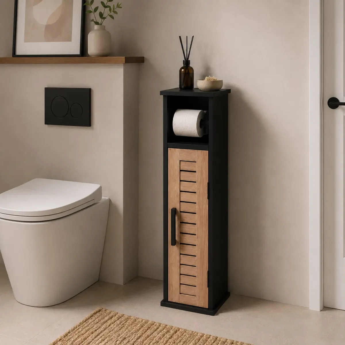 Mueble porta papel higiénico con reserva (H75 cm) Bergen Negro