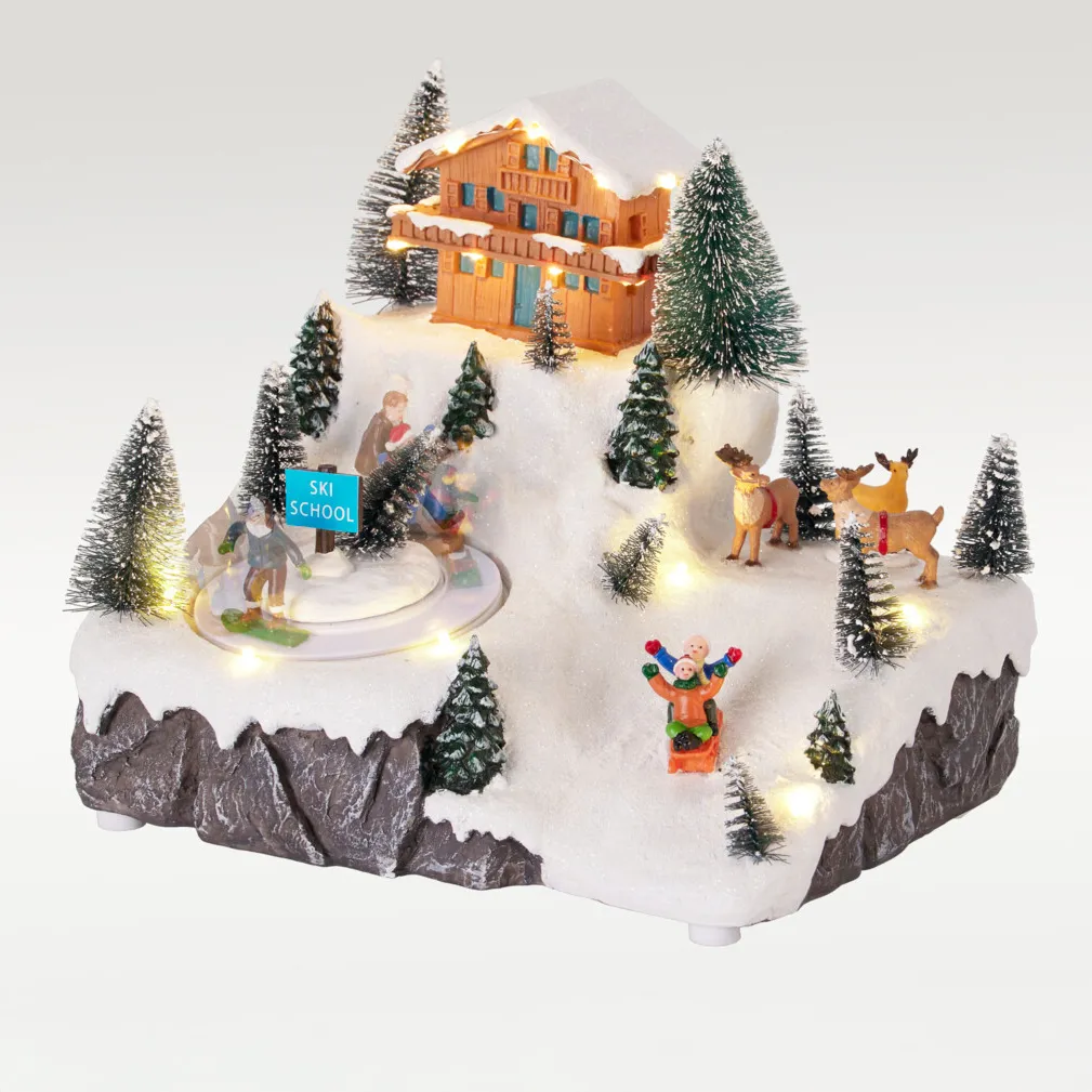 Villaggio di Natale animato e musicale a pile (H22 cm) Il Rifugio delle Feste