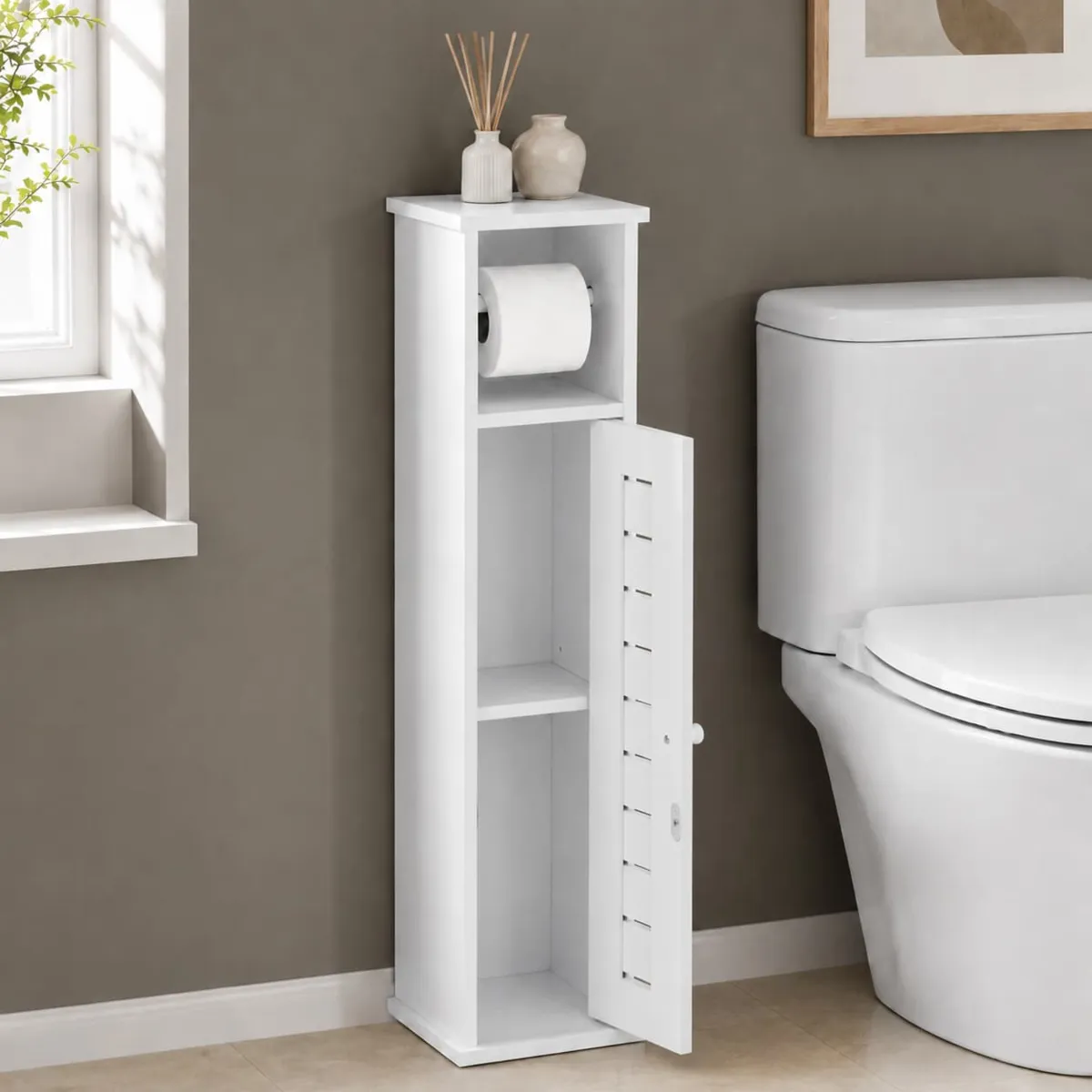 Mobile porta rotolo carta igienica con riserva (H75 cm) Santorin Bianco