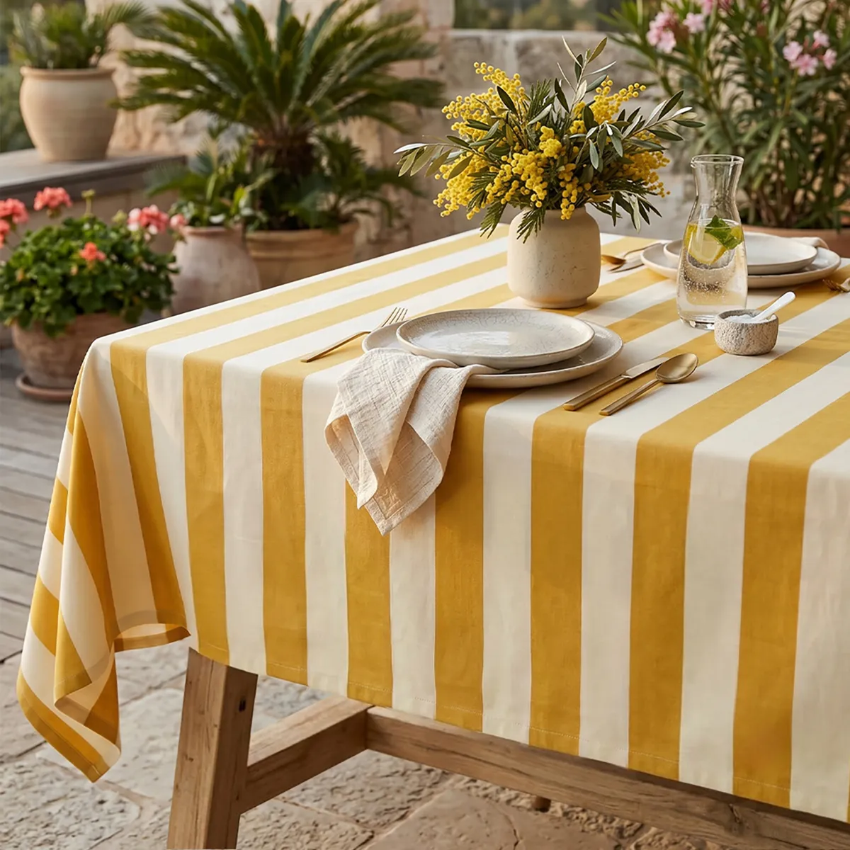 Nappe rectangulaire coton enduit (150 x 250 cm) Clementine Jaune moutarde