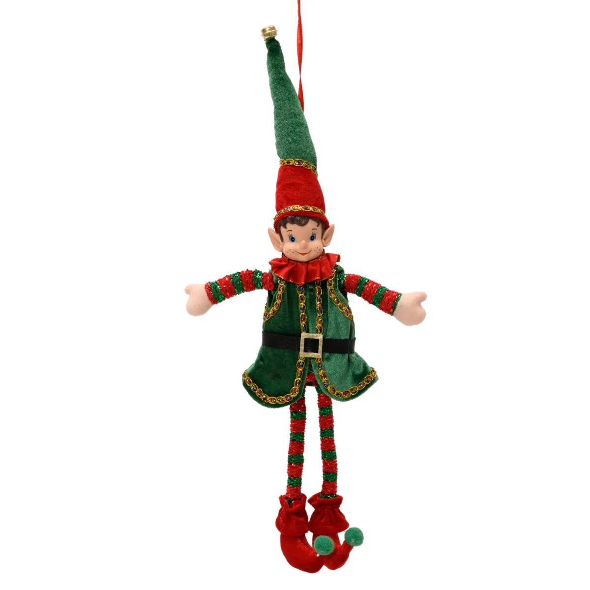 Folletto burlone decorativo (H39 cm) Lucien di Venezia Rosso e verde pino