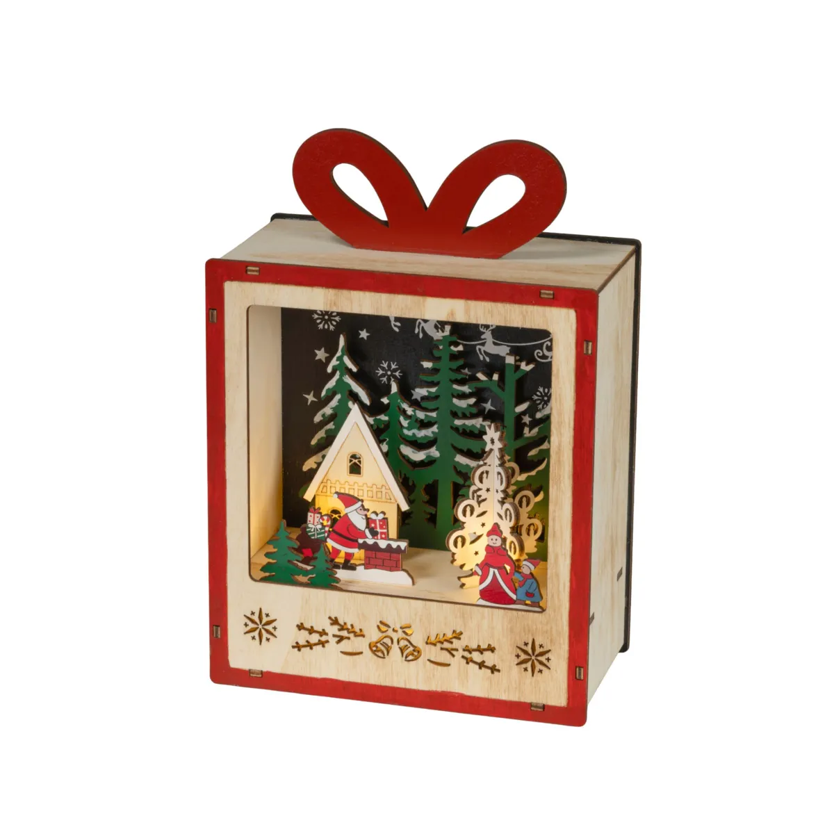 Villaggio di Natale in legno luminoso a pile (H22 cm) Magia di Babbo Natale
