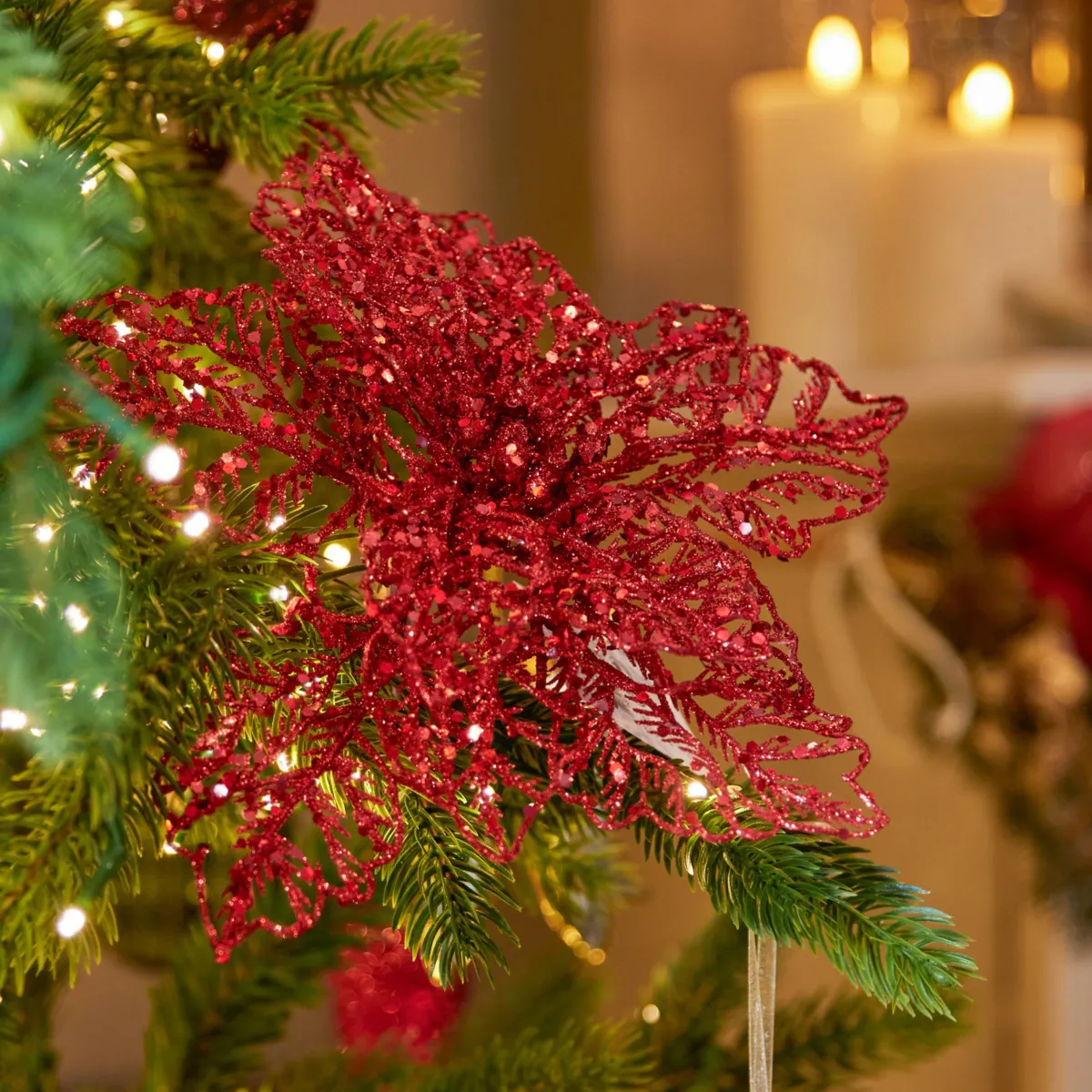 Fiore di Natale Stella di Natale glitterata Rosso 1