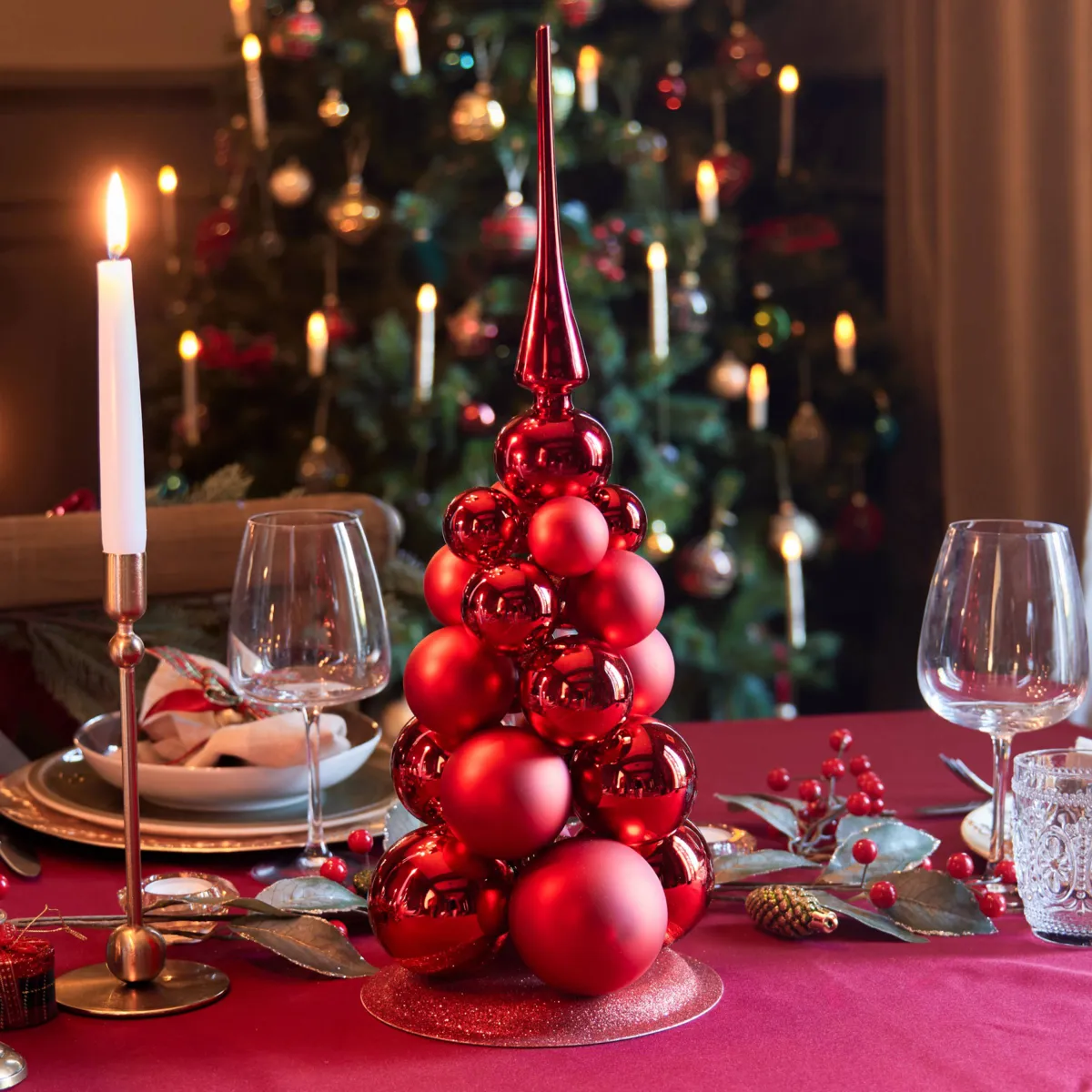 Albero da tavolo decorativo (H32 cm) Palline di Natale Rosse