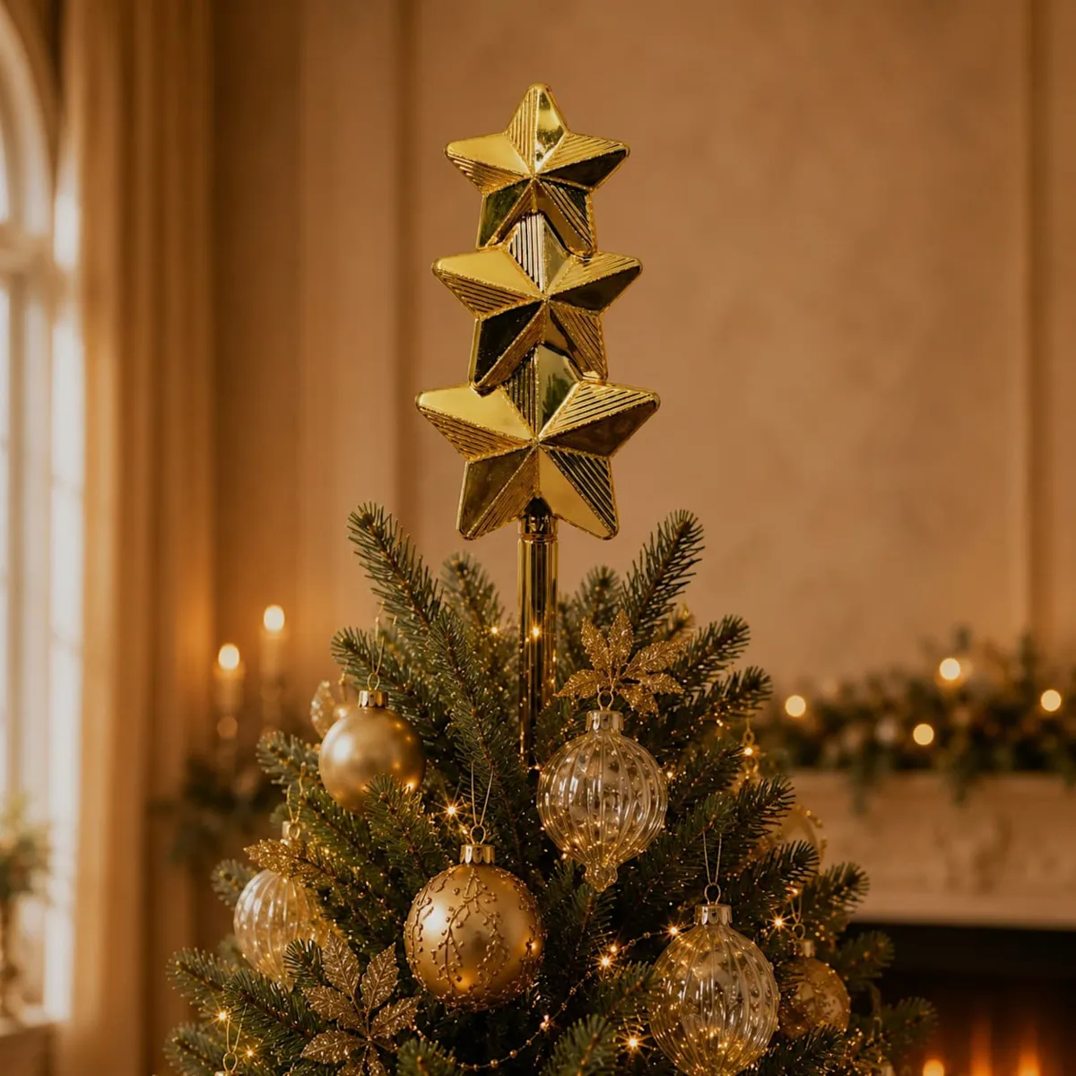 Puntale per albero in vetro Stelle Boreali Rame