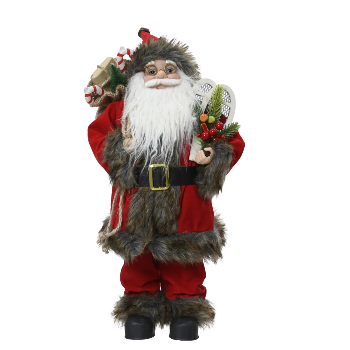 Babbo Natale tradizionale (H60 cm) Gérard con racchetta Grigio e rosso