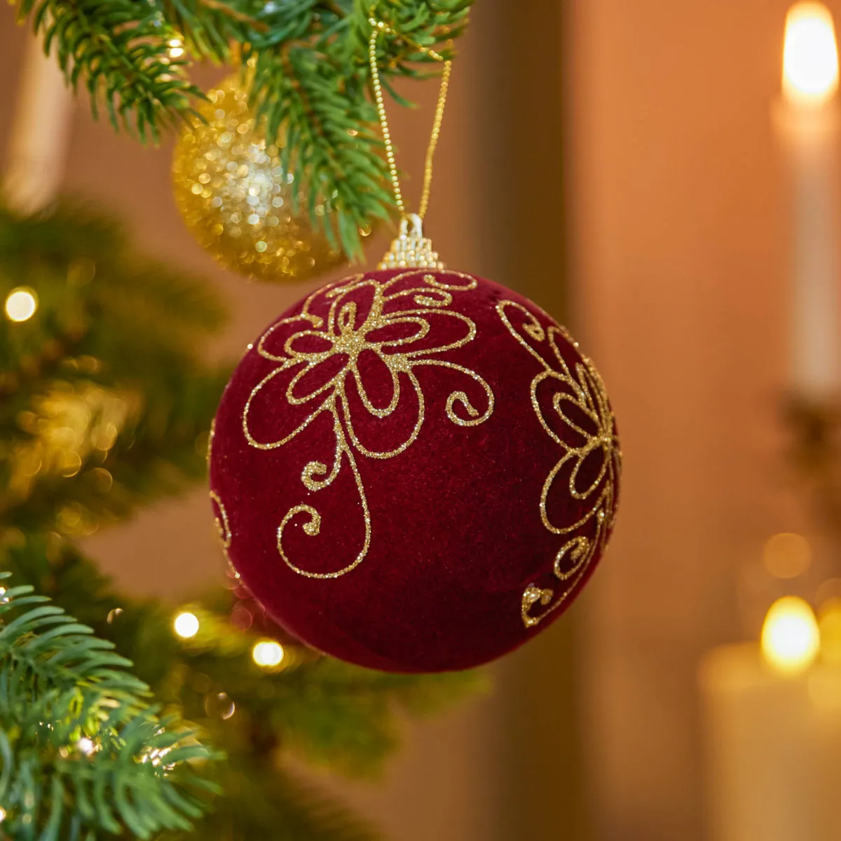 Set di 12 palline di Natale (D100 mm) Castello Bordeaux e oro