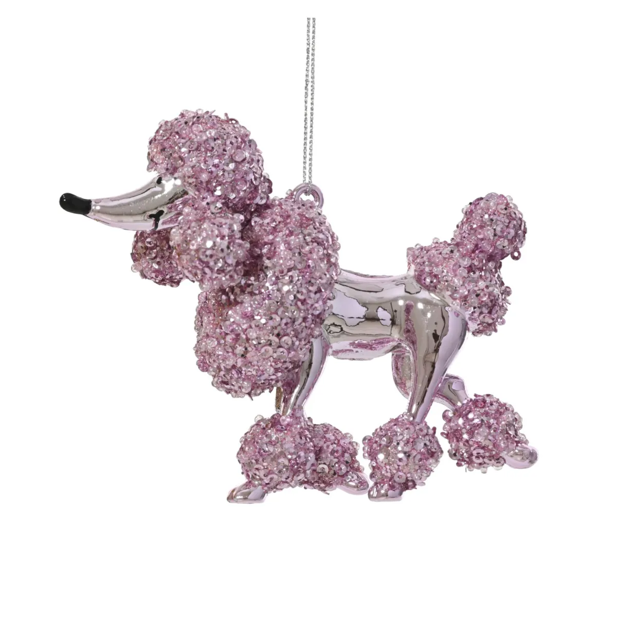 Sospensione natalizia (H10 cm) Barboncino chic Rosa lucido