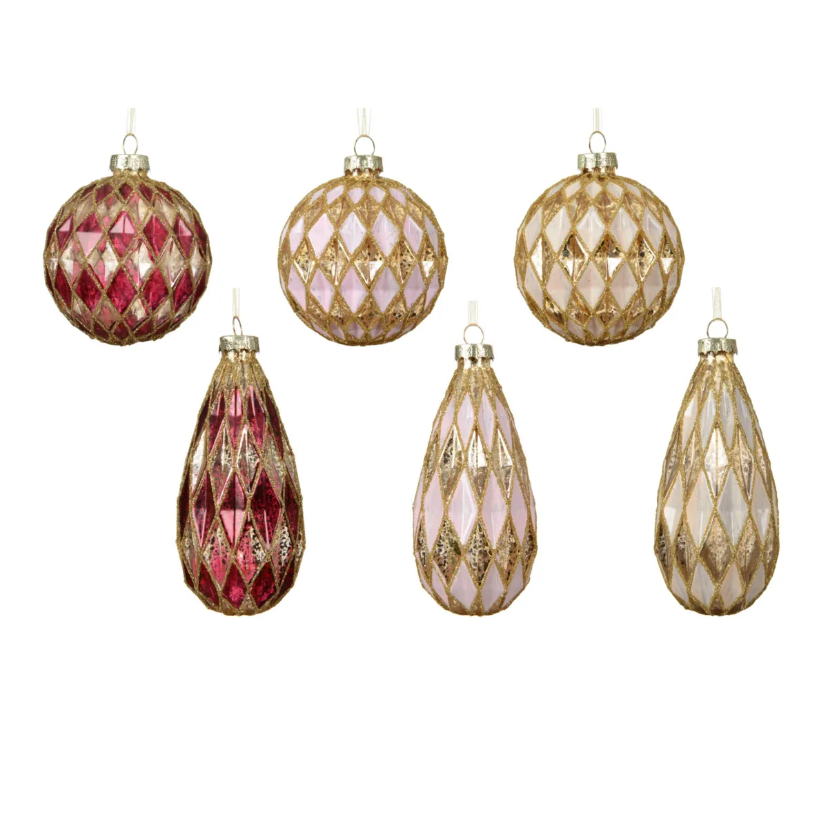 Set di 12 palline di natale in vetro (D80 mm) Gioielleria Rosa e perla