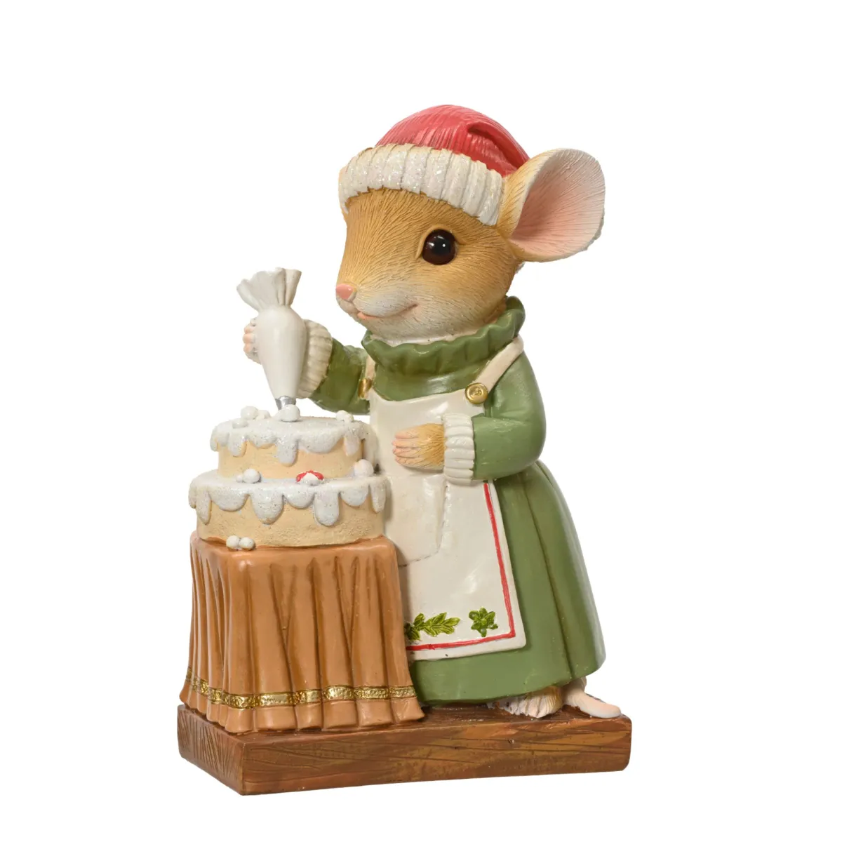 Figura topo di Natale (H18 cm) Masha pasticcera Rosso e verde