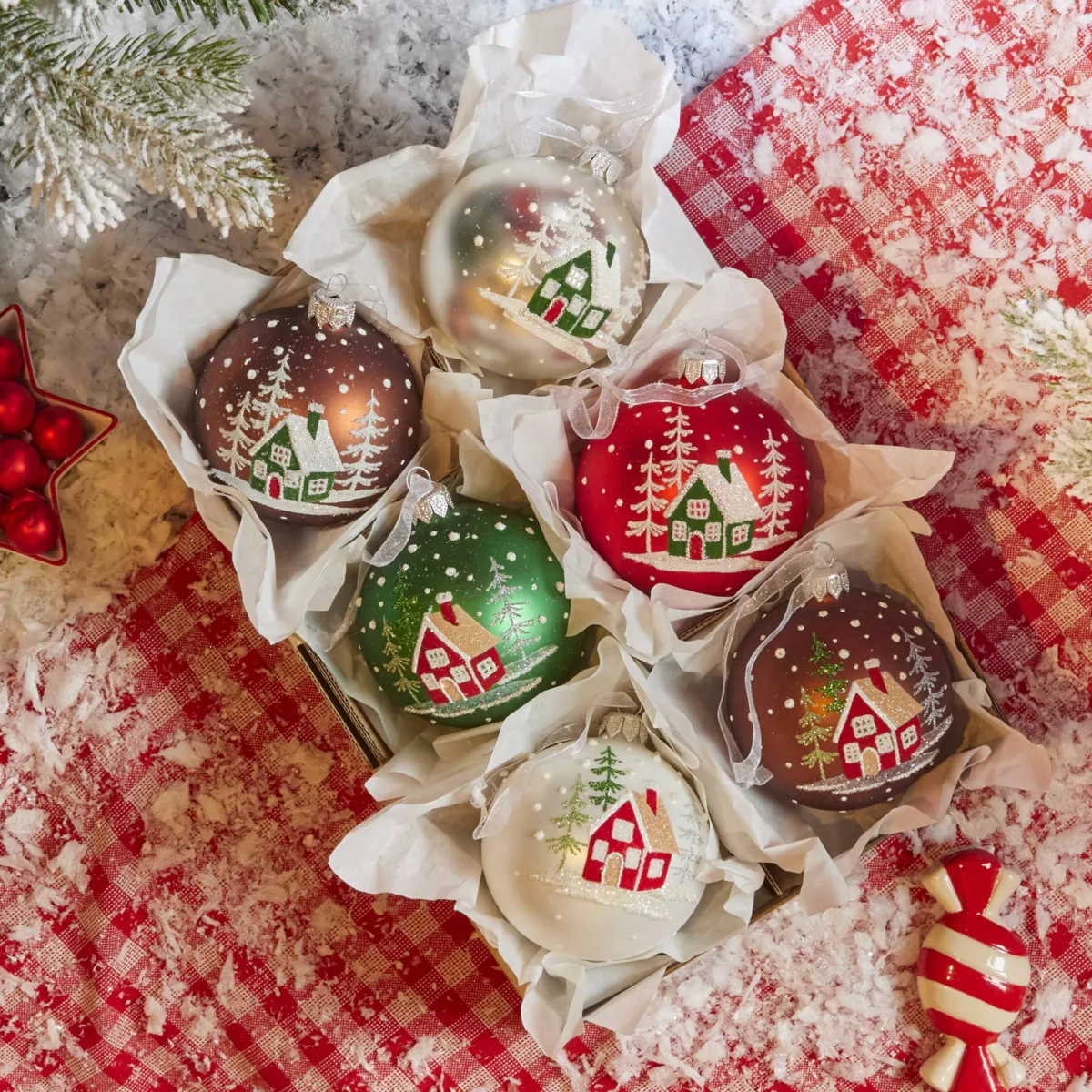 Set di 6 palline di natale in vetro (D80 mm) Natale d'altri tempi Multicolore