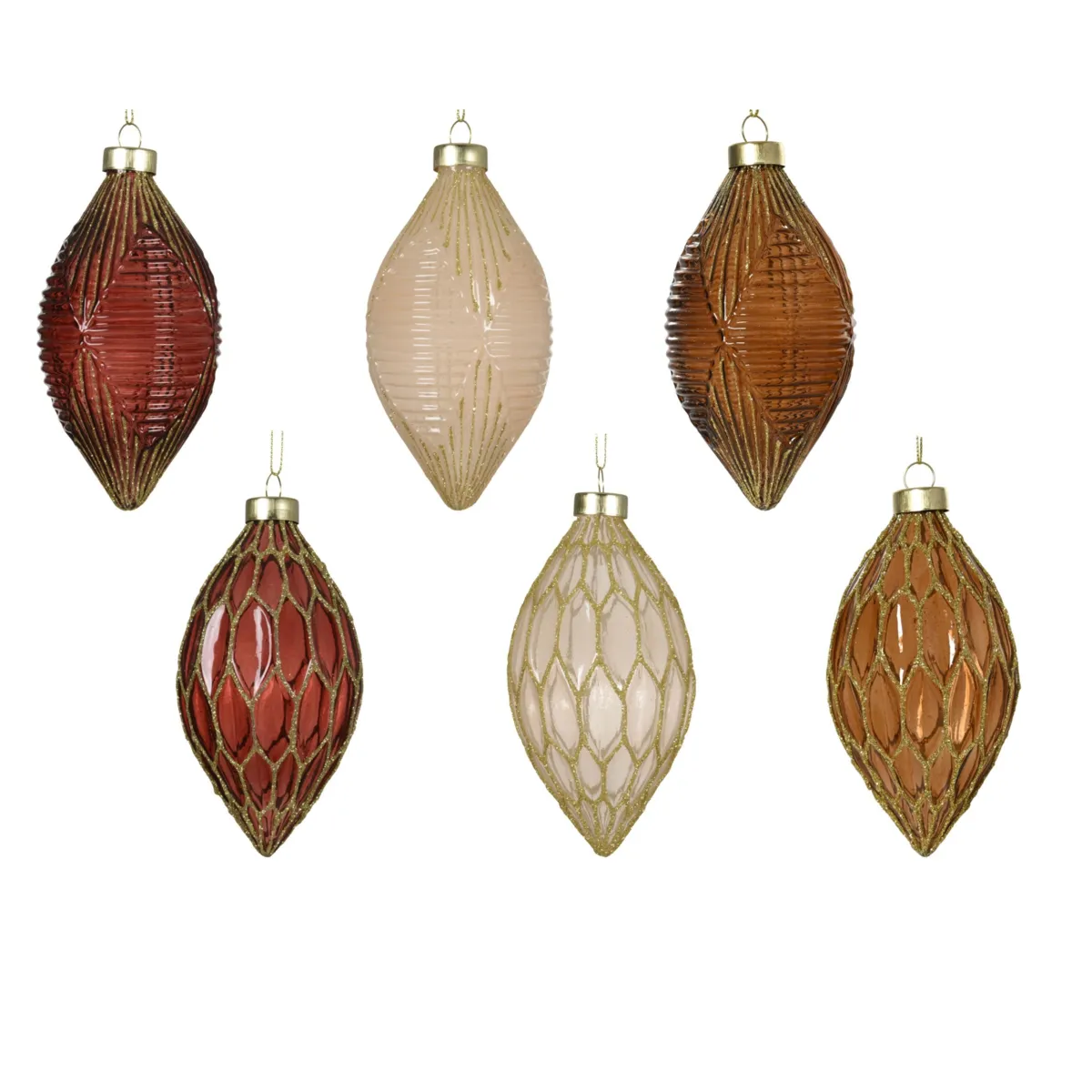 Set di 12 sospensioni natalizie in vetro (H13 cm) Bellagio Marrone caffè e perla