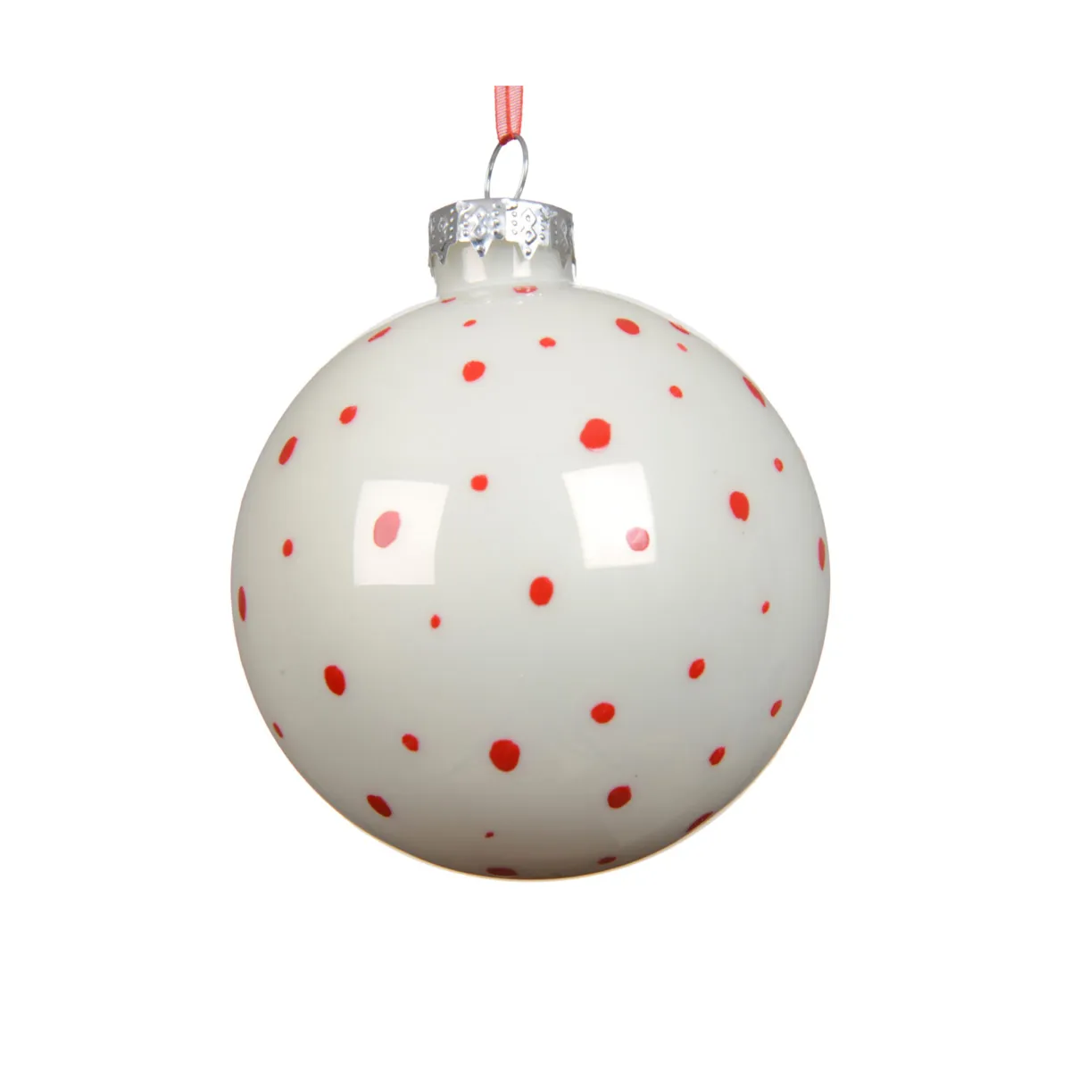 Set di 3 palline di natale in vetro (D80 mm) Pois bianco e rosso lucido
