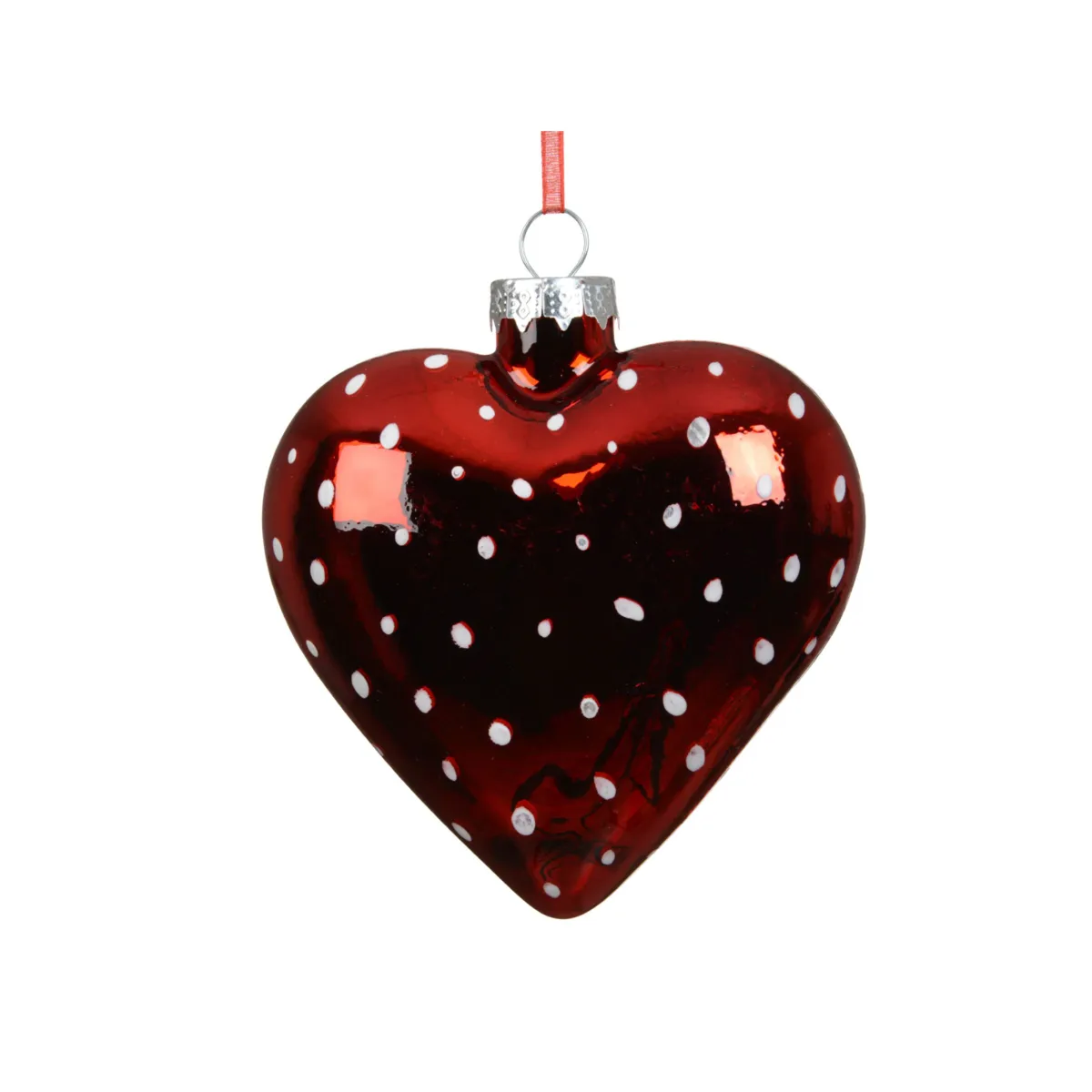 Addobbi natalizi in vetro (D10 cm) Cuore a pois Bianco