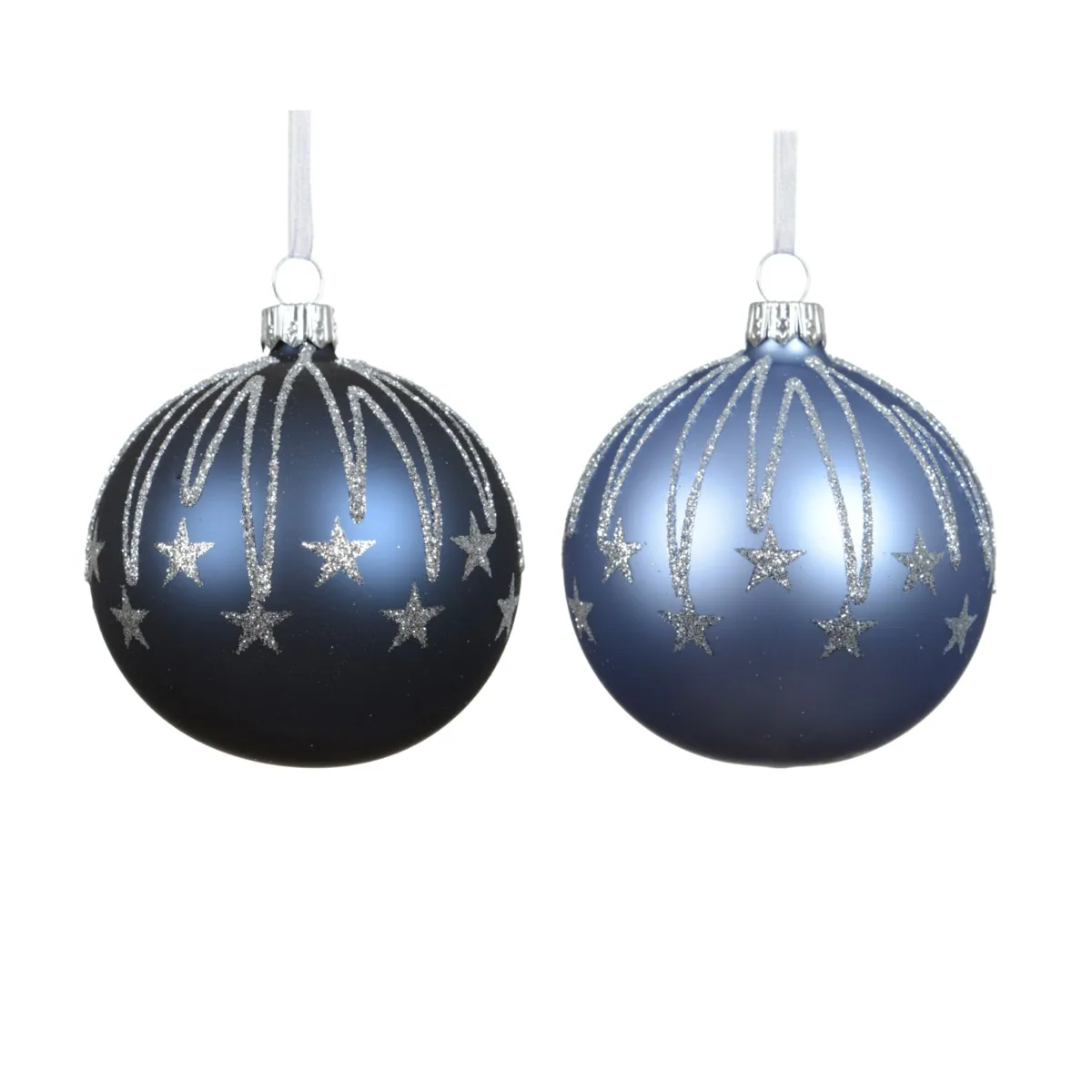 Set di 6 palline in vetro (D80 mm) Stelle festive Blu notte
