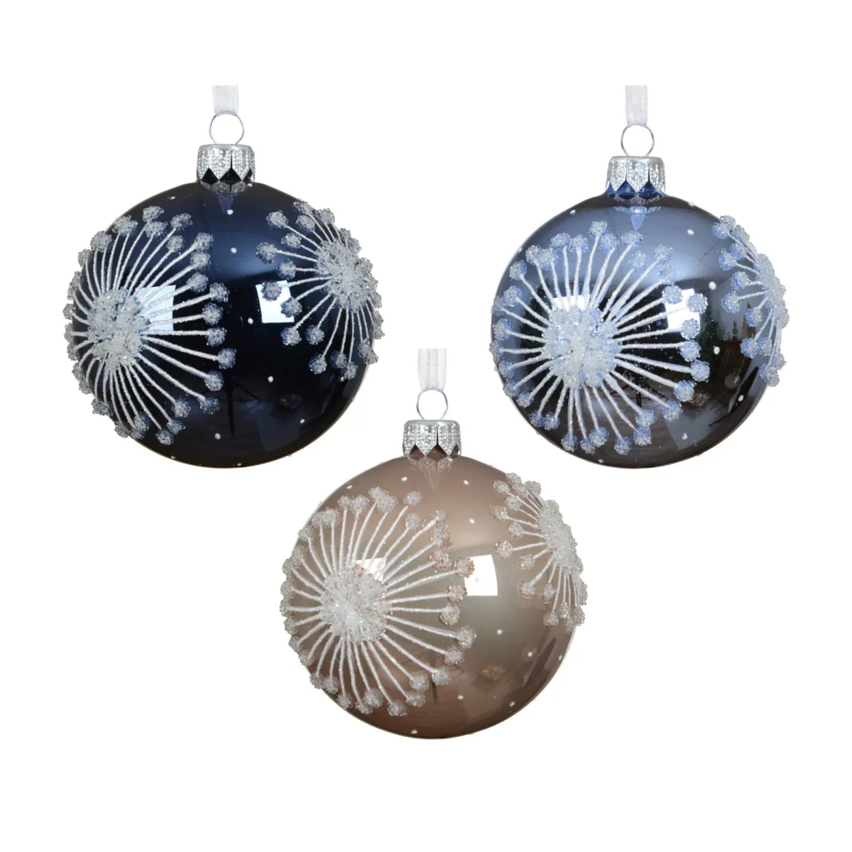 Set di 6 palline di natale in vetro (D80 mm) Fiocchi Argento Blu