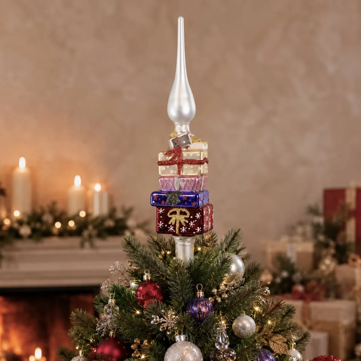 Puntale per albero di Natale in vetro con scatole regalo Multicolore